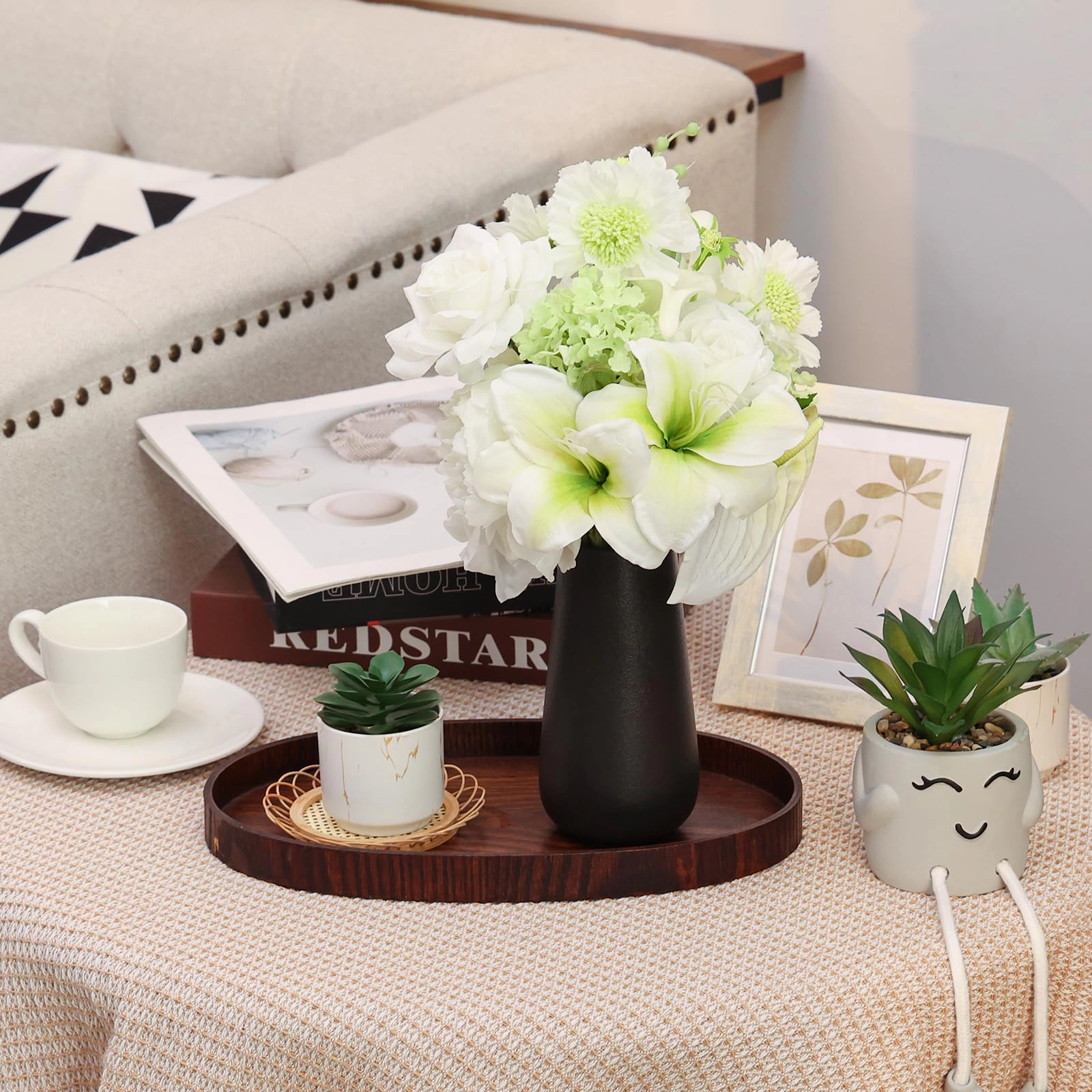 PUPWE White Flowers Realistic Silk Bouquet For Wedding Bridal Bouquets Table Centerpieces
