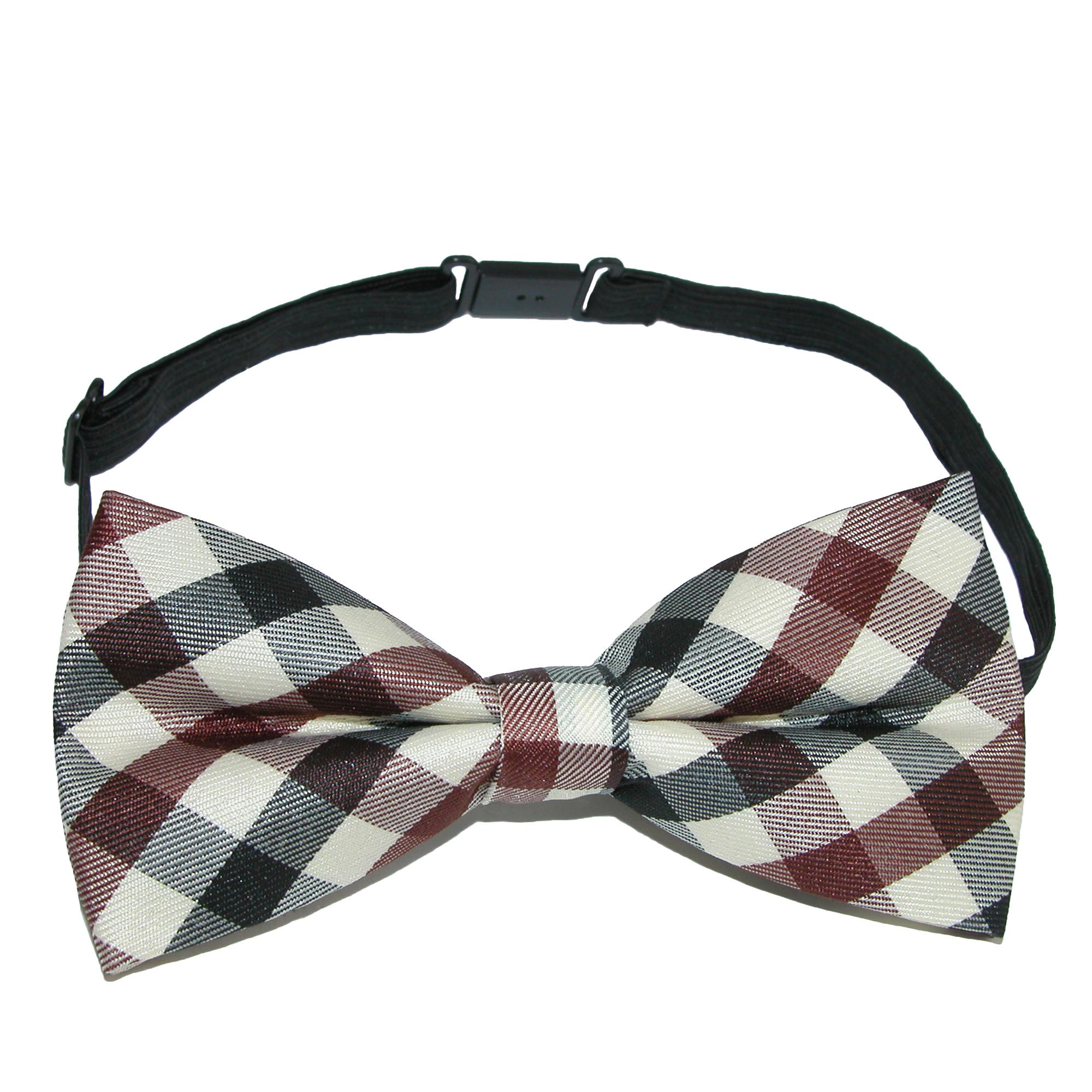 CTM® Men's Brown Plaid Bow Tie with Brown Faux Leather Suspender Set