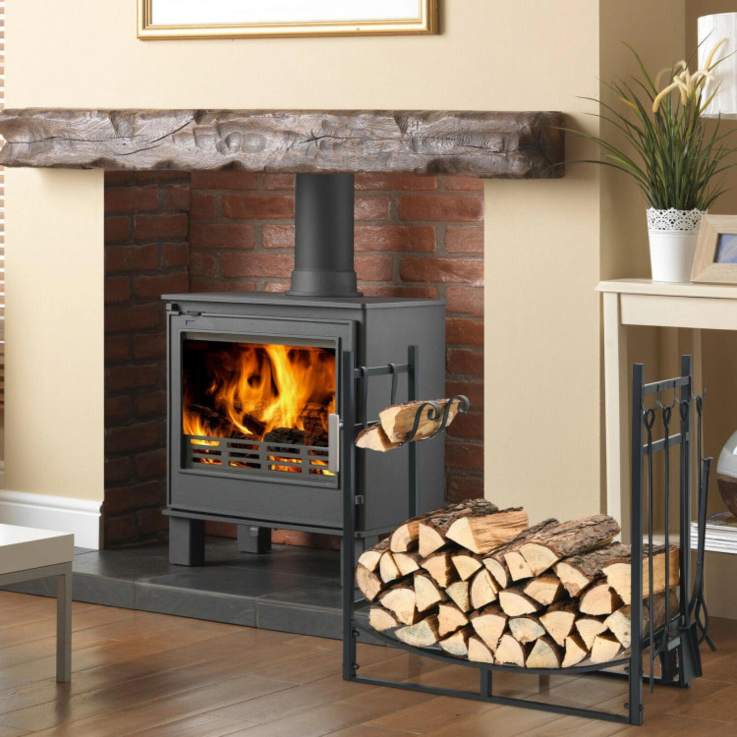 Hivvago 30 Inch Firewood Rack With 4 Tool Set Kindling Holders For Indoor And Outdoor