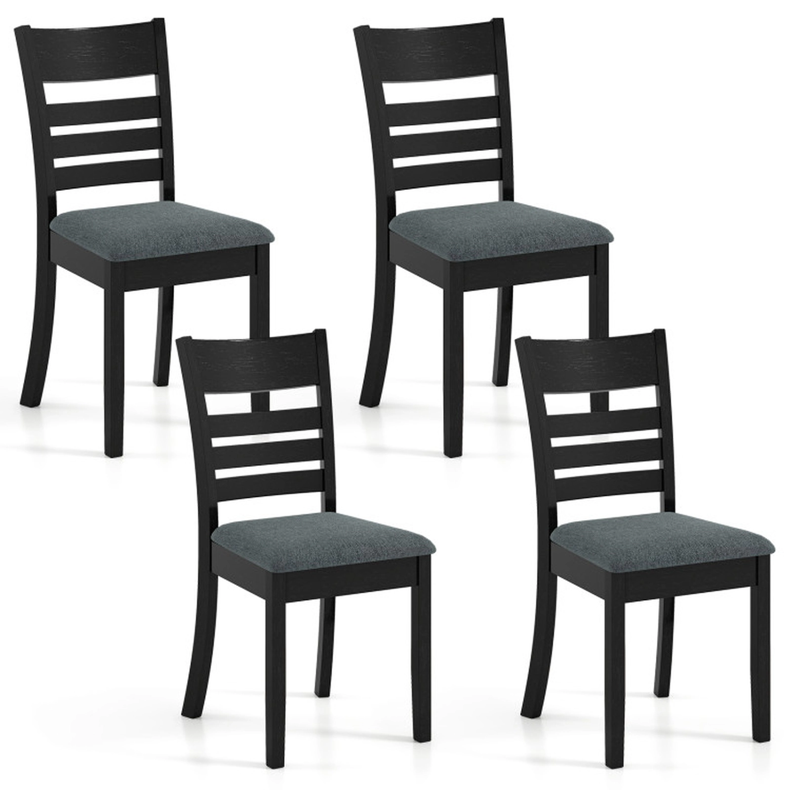 SUGIFT Set of 4 High Back Wooden Dining Chairs Upholstered Kitchen Chairs 346-lb Capacity Black Frame Dark Gray Seat