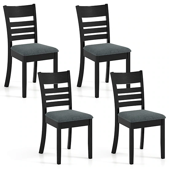 SUGIFT Set of 4 High Back Wooden Dining Chairs Upholstered Kitchen Chairs 346-lb Capacity Black Frame Dark Gray Seat
