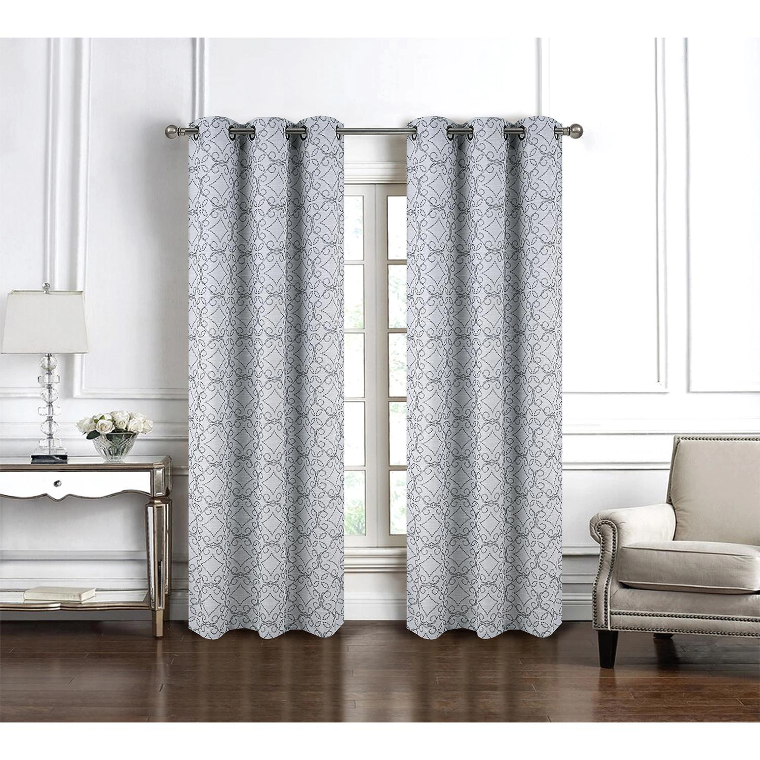RT Designer Collection Woodbridge Jacquard Grommet Luxurious Modern Design Curtain Panel 54" x 84" Silver