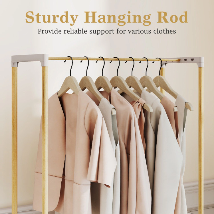 Hivvago Pine Wood Clothes Rack with 2-Tier Open Storage Shelf for Hanging Clothes
