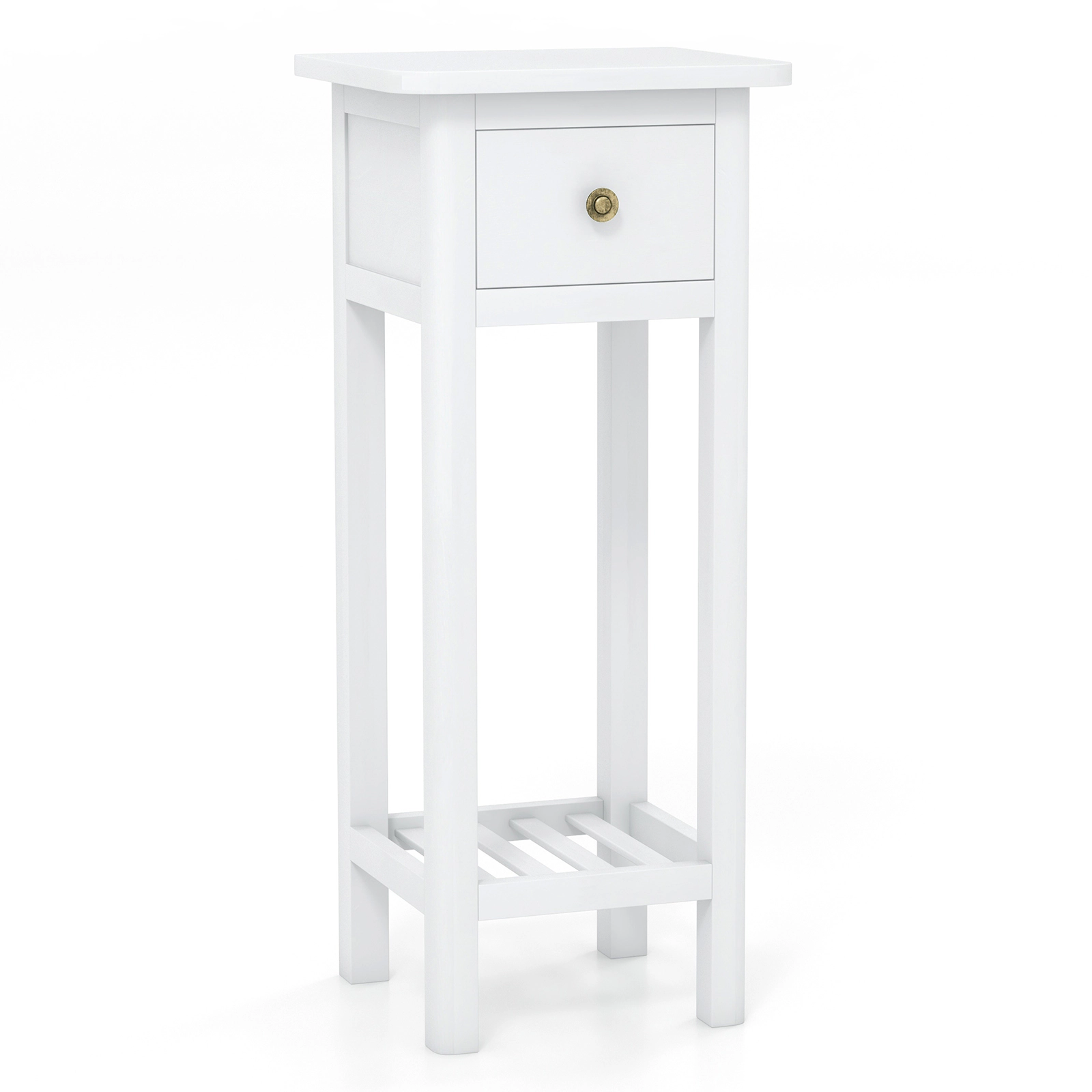 SUGIFT 2 Tier Slim Nightstand Bedside Table with Drawer Shelf 31.5-in Tall 155-lb Capacity Acacia Wood MDF White