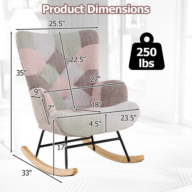 Hivvago Ergonomic High-Back Rocking Chair with Armrests for Nursery and Living Room