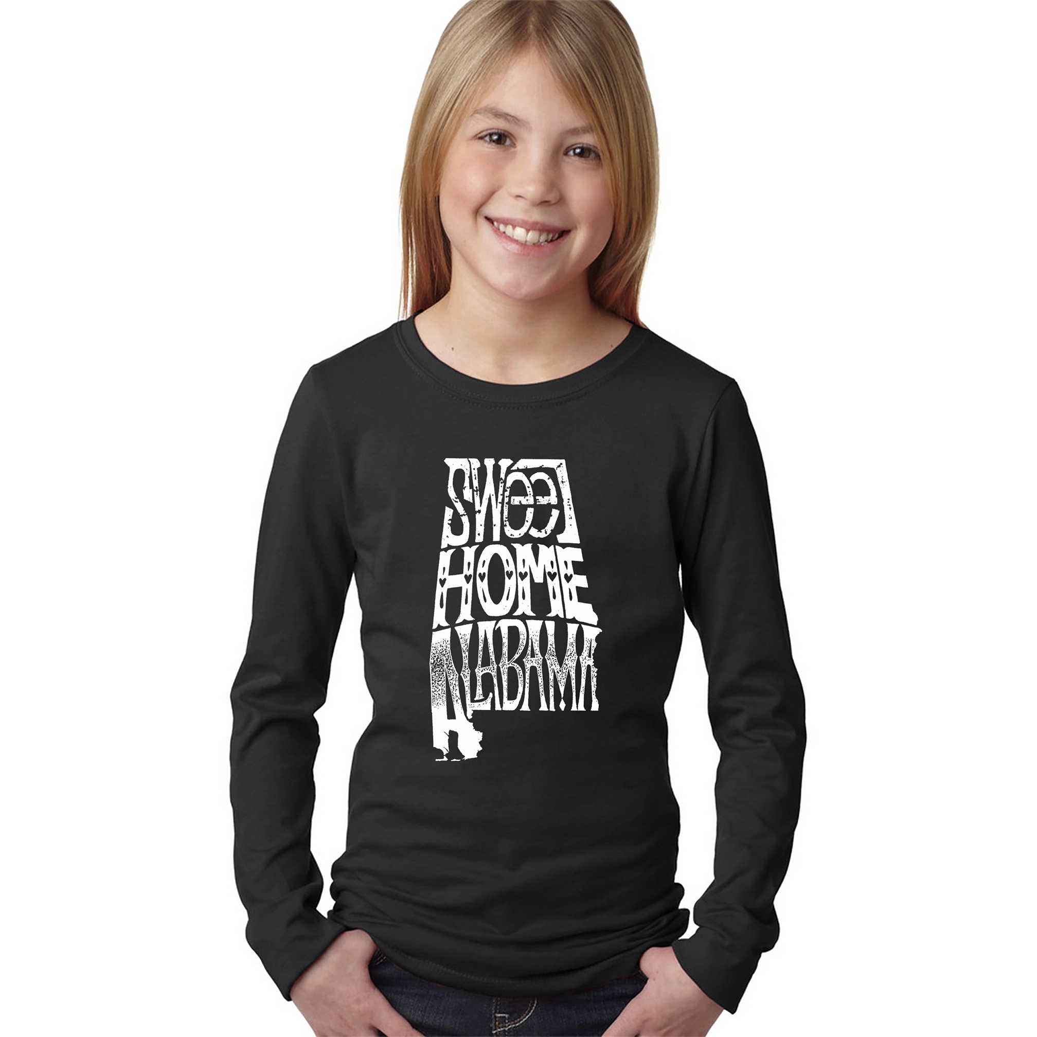 LA Pop Art Girls Long Sleeve Word T-Shirt - Sweet Home Alabama