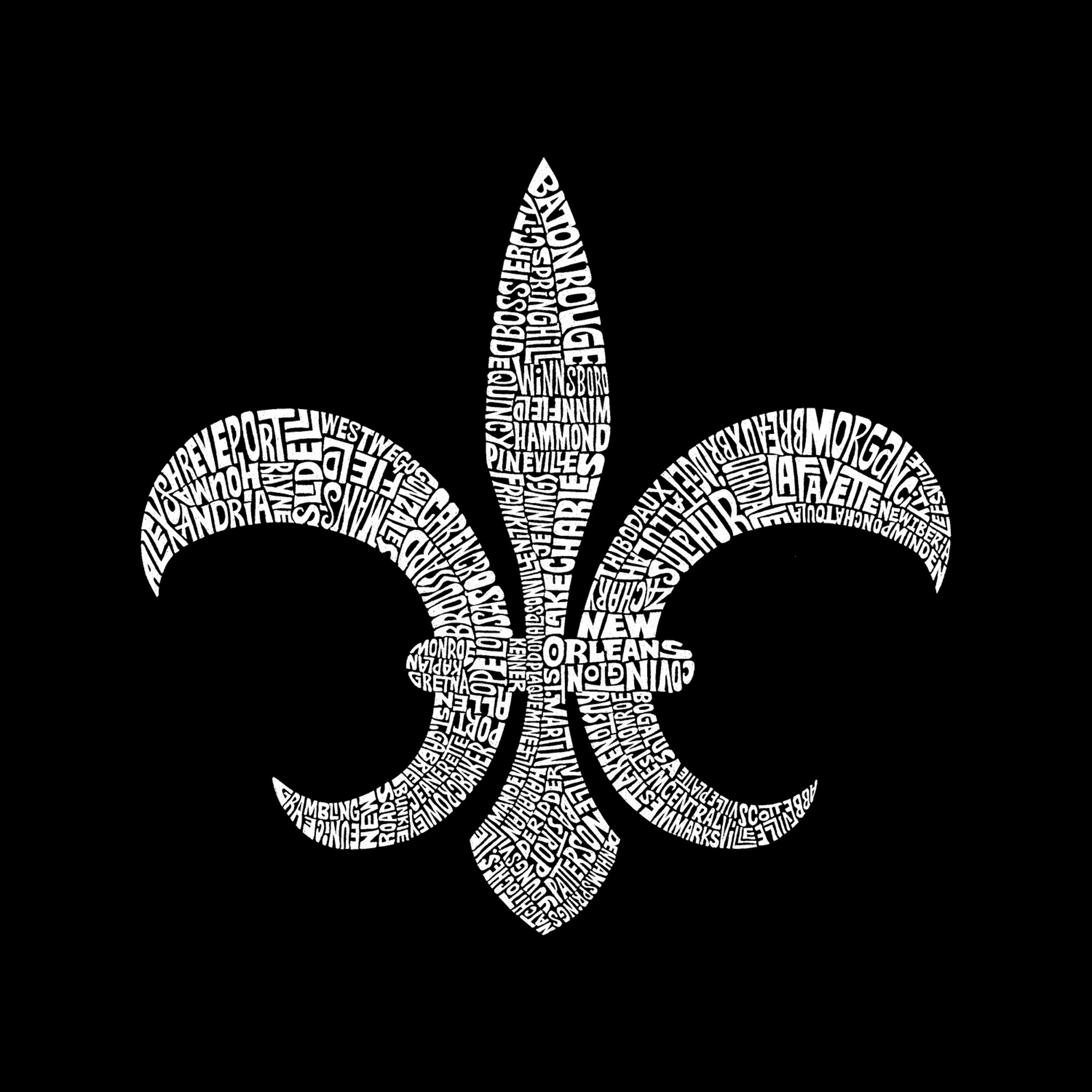 LOS ANGELES POP Art Men's Word T-Shirt - Louisiana Fleur-de-Lis, 100% Cotton