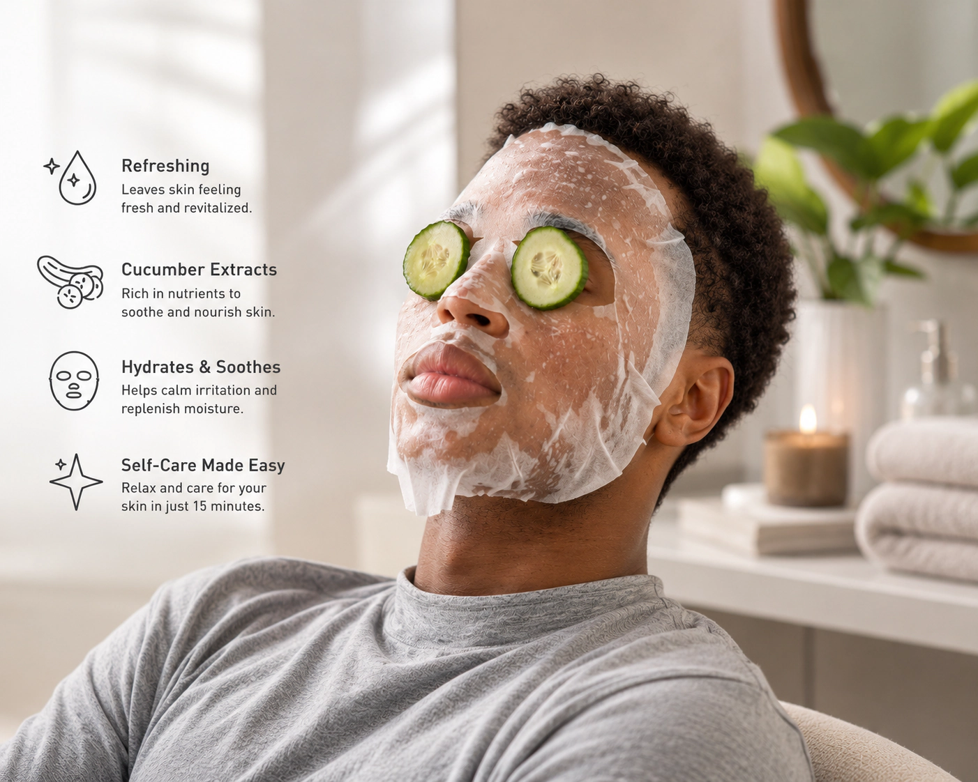 Pursonic Women's Skincare Bundle with Ice Cube Facial Roller Massager & Hydrating Cucumber Sheet Masks Refresh Kit