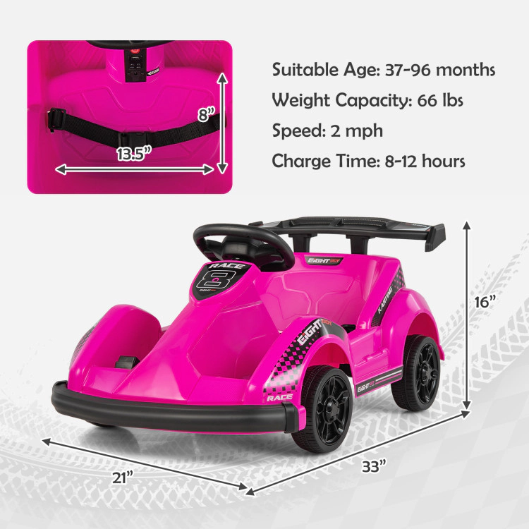 SUGIFT Kids Pink 6V Ride On Go-Kart with Parental Remote Safety Belt and USB Port 33.5-in W 15.7-in H