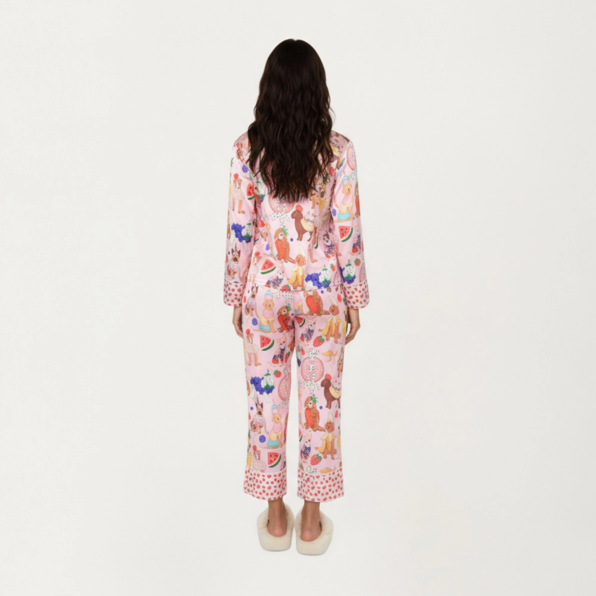 Anna-Kaci Women's 2-Piece Button Front Pajama Set with Playful Dog Print and Soft Silky Fabric for Relaxed Comfort
