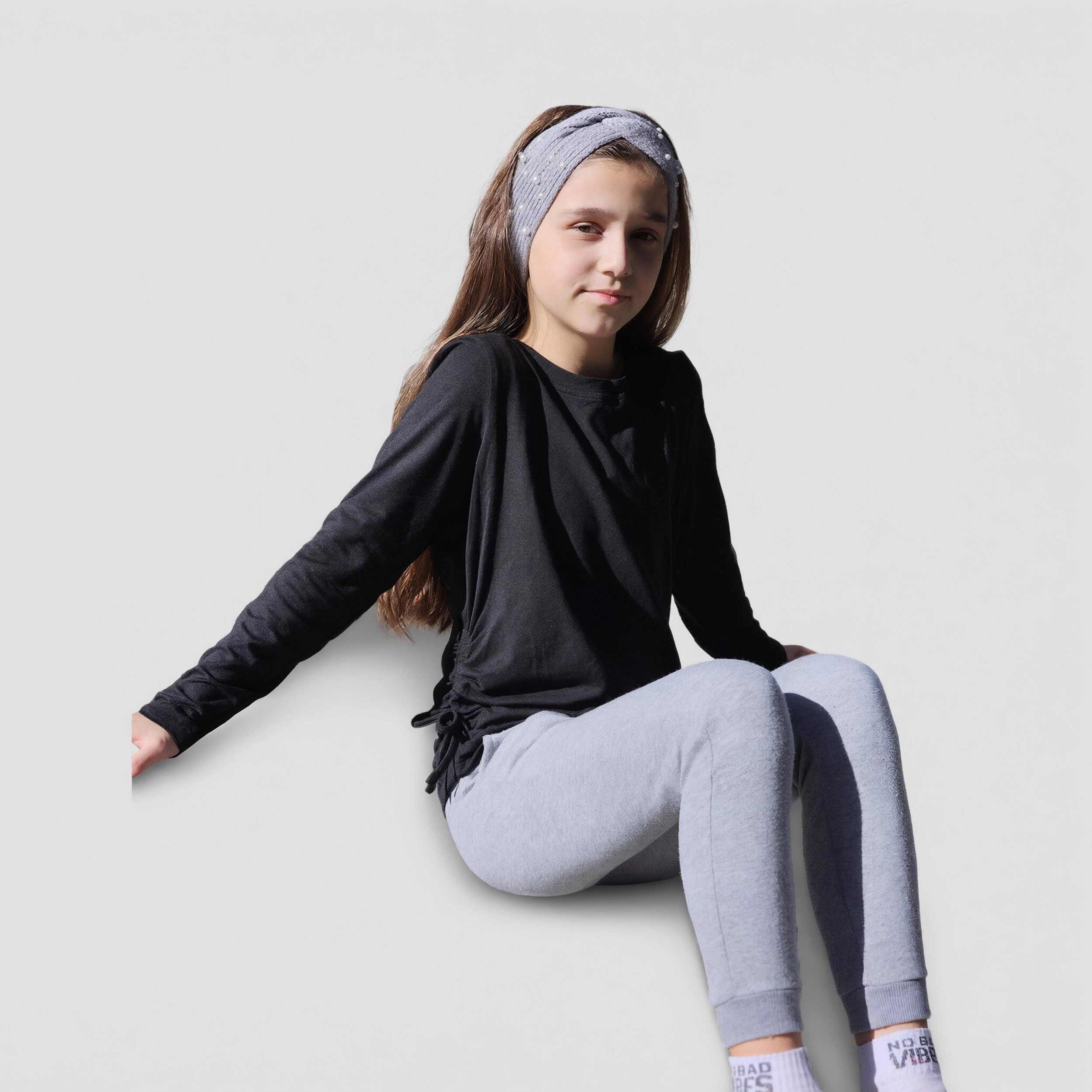 Arshiner Girl's  Long Sleeve Ruched Knot Side T-Shirt