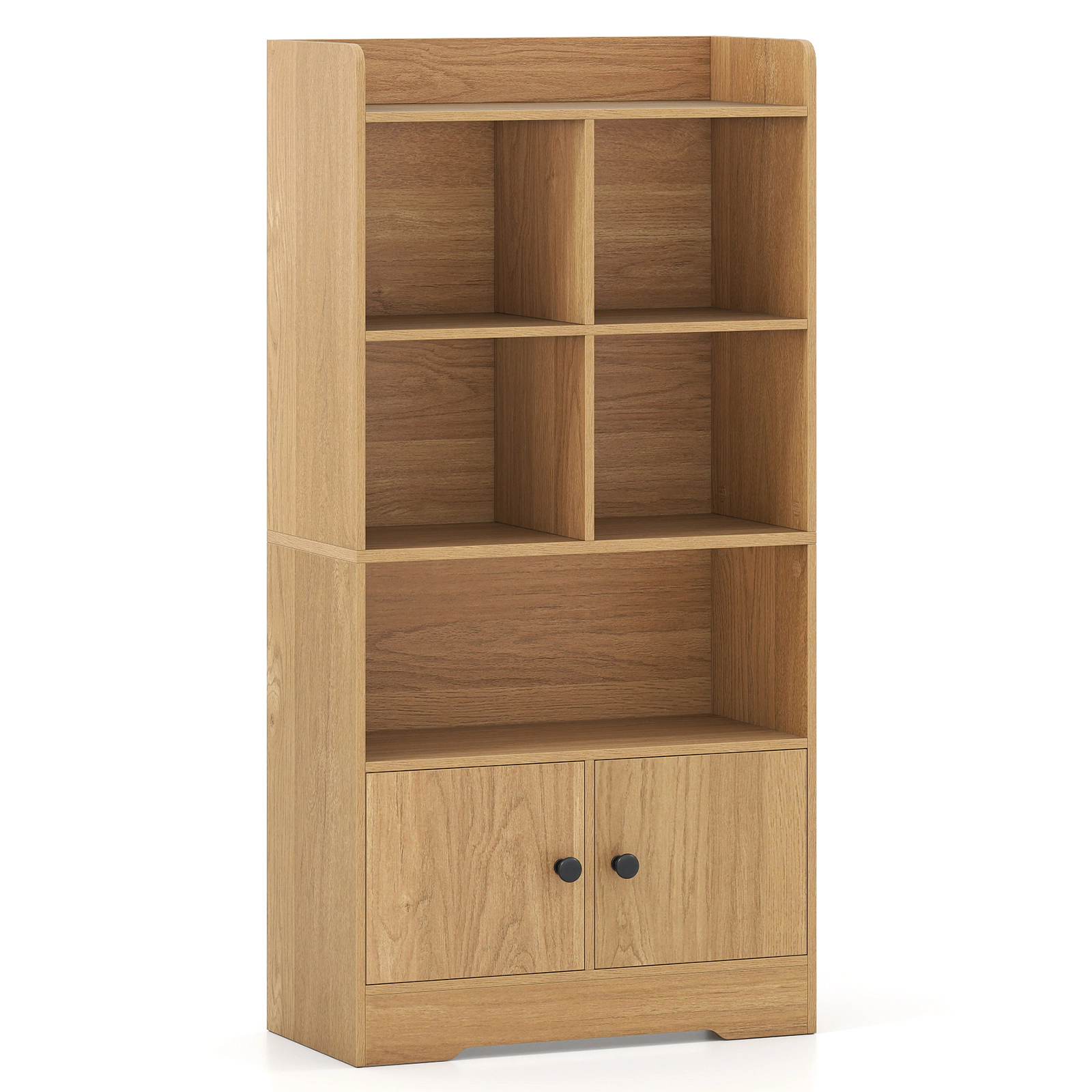 SUGIFT 4-Tier Engineered Wood Bookshelf with 4 Cubes and 2 Doors 44-lb Top Capacity White