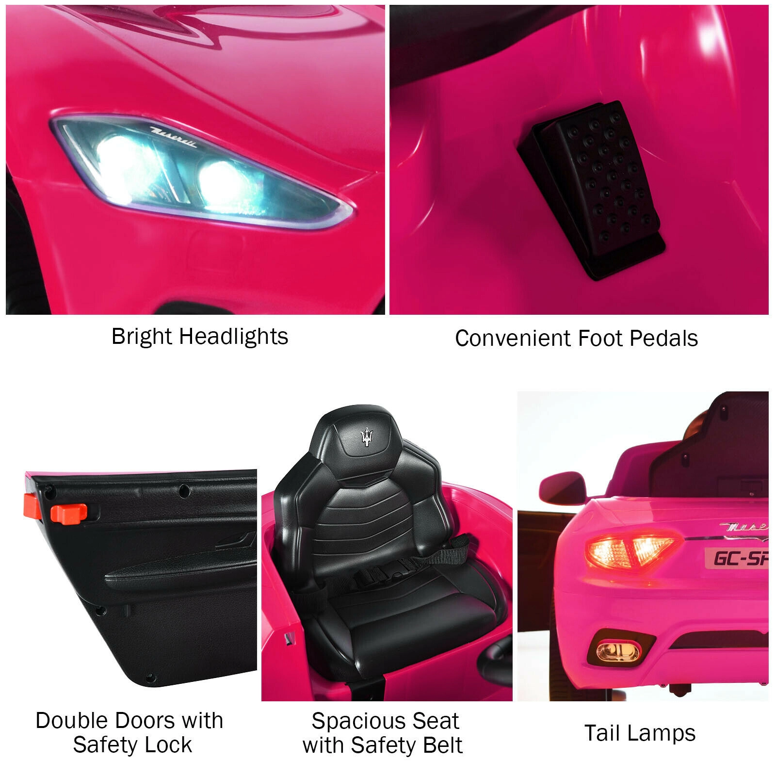 SUGIFT Pink 2.4G Remote Control LED Lights Music and USB Port Kids 12V Ride On Car