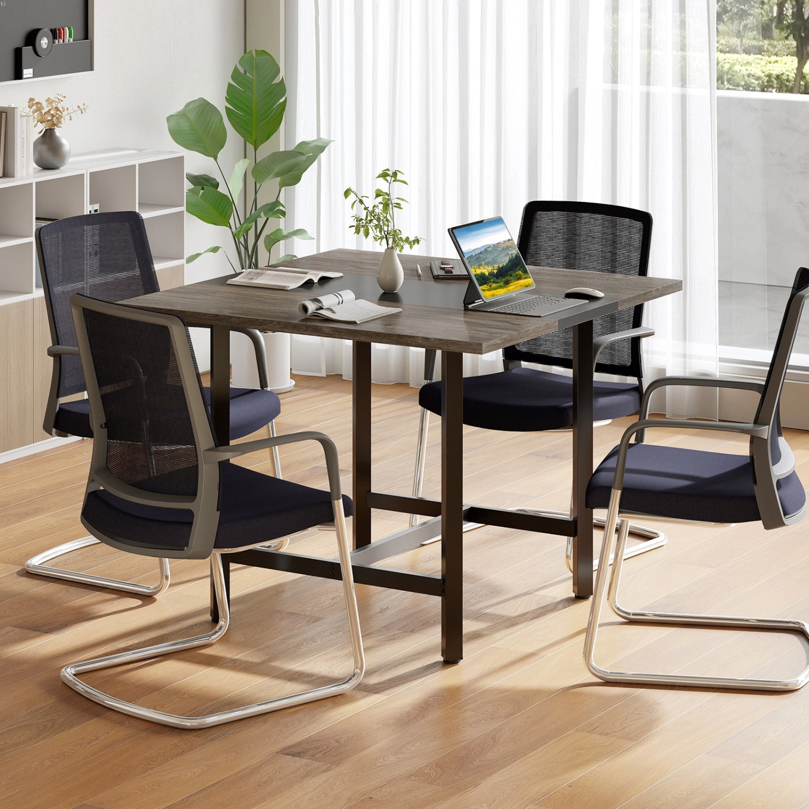 SUGIFT 39.5-in Rustic Brown 200-lb Capacity Square Conference Meeting Room Table with Thickened Top