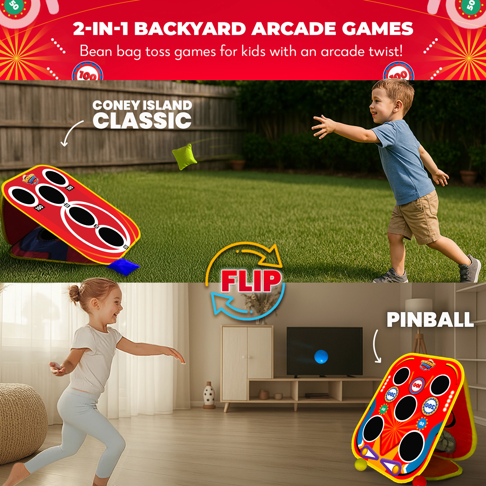 Swooc Games | Backyard Arcade™ | 2-in-1 Bean Bag Toss Game for Kids