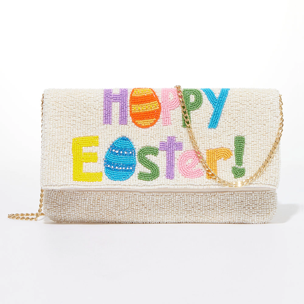 Fashnzfab Happy Easter Message Seed Beaded Clutch / Crossbody Bag