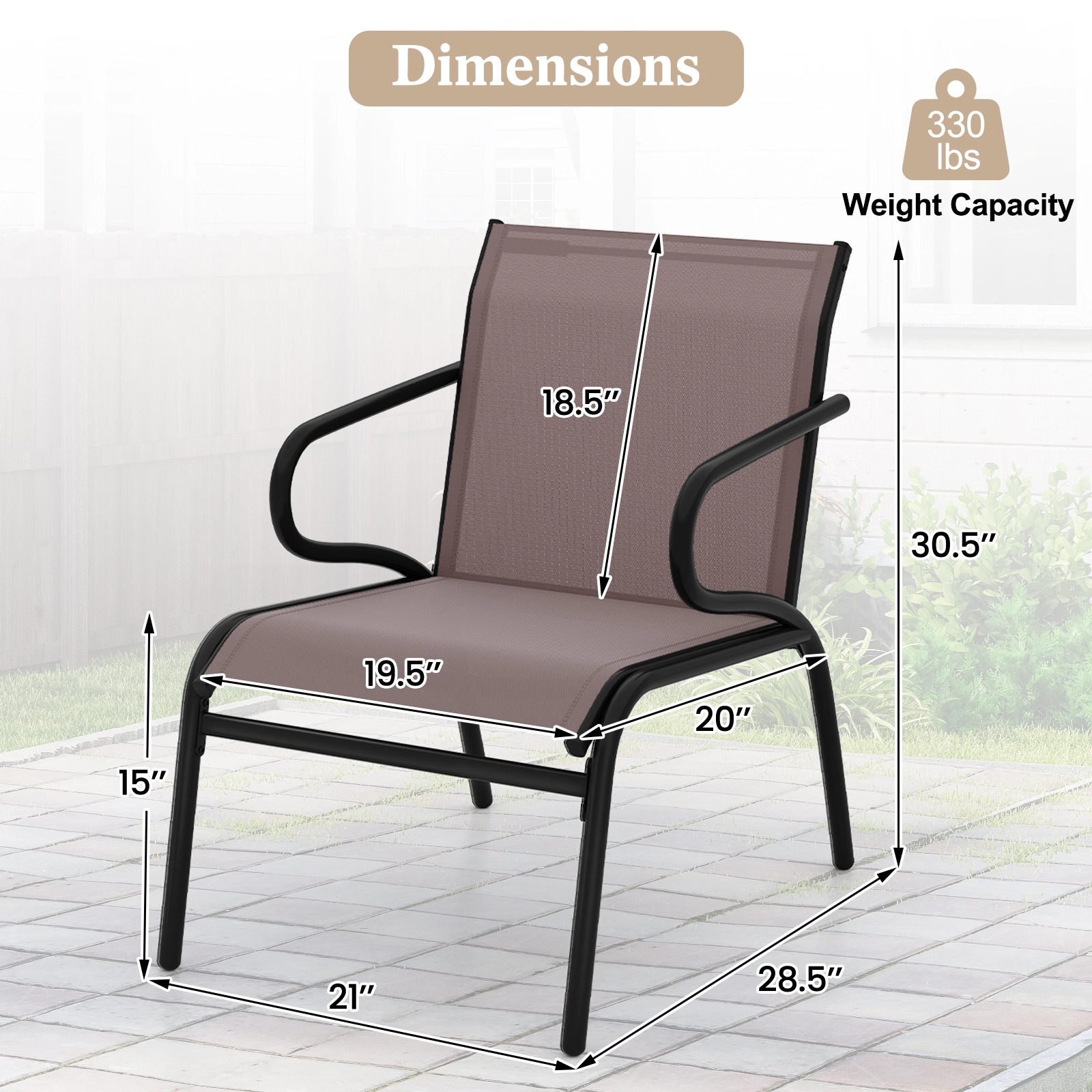 LJG Modern Patio Chairs Set of 2 with Breathable Fabric for Porch