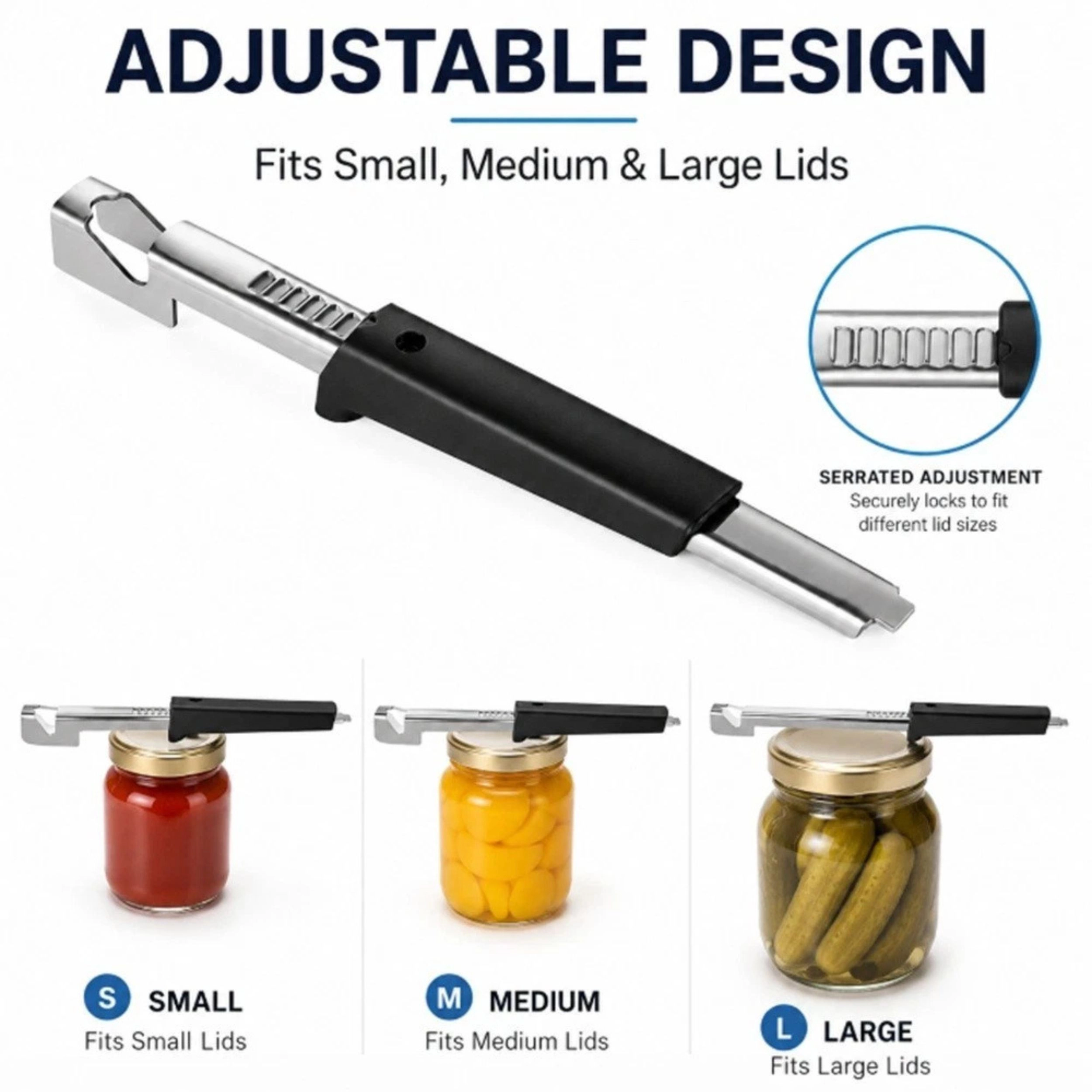 Home Collection Adjustable Stainless Steel Jar Opener Easy Grip Lid Remover