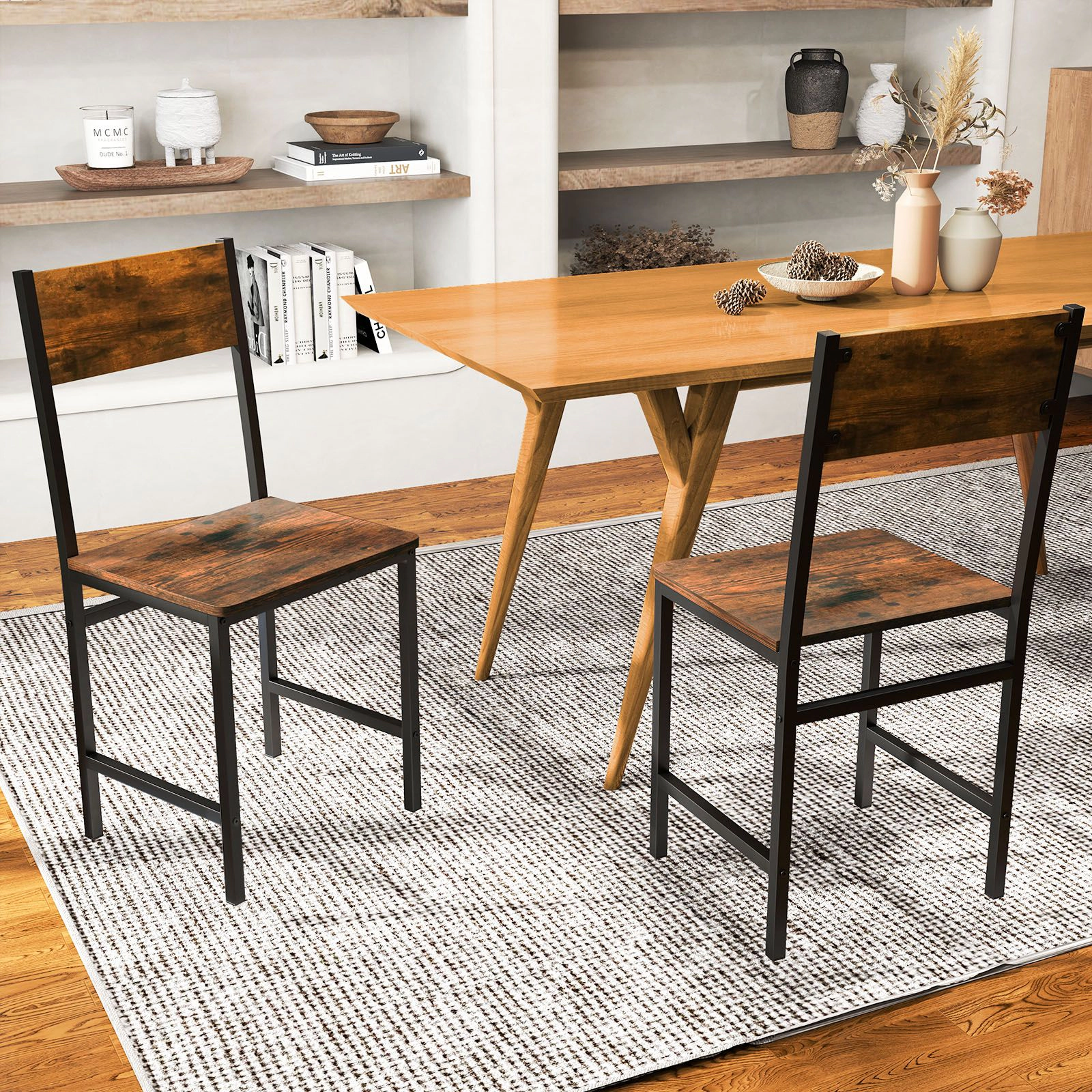 SlickBlue Industrial Dining Chairs Metal Frame Kitchen Chairs Set of 2