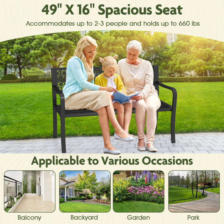 Hivvago 50 Inch Garden Bench With Patterned Backrest And Curved Armrests For 2-3 Person-Black