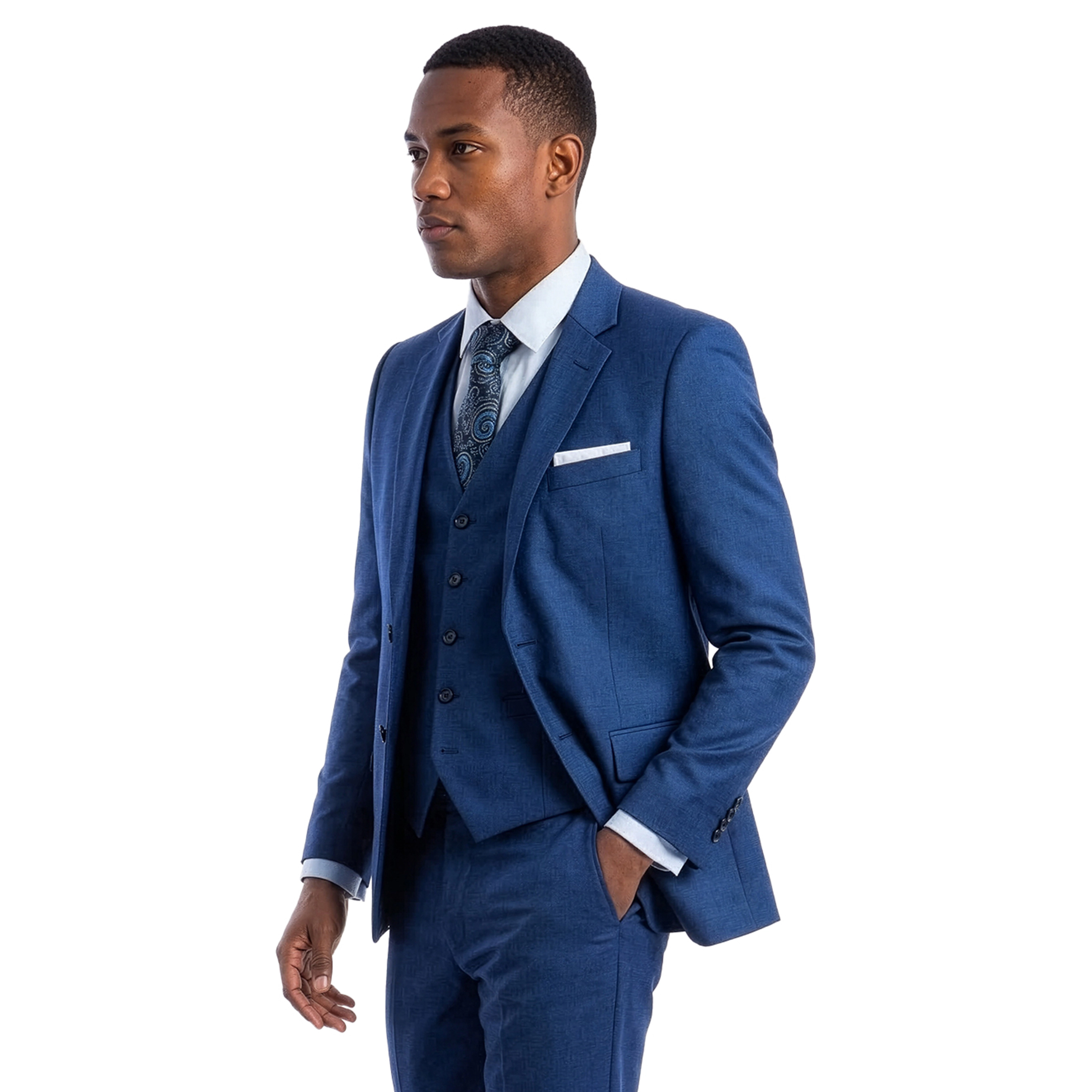 Tazzio Mens Regular Fit 3 Piece Sharkskin Suit Set