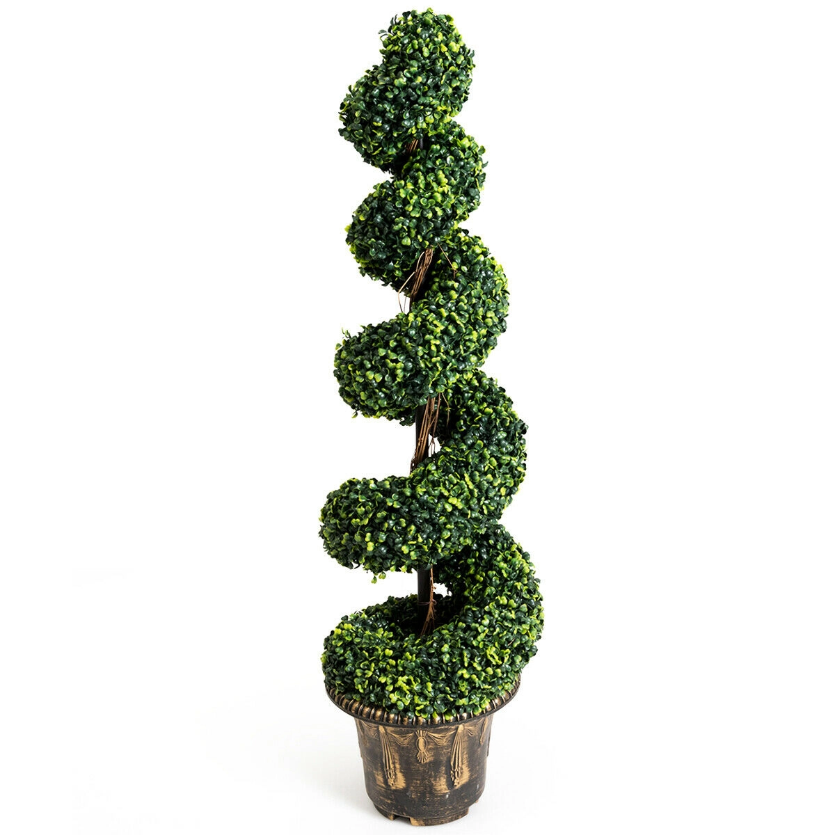 SUGIFT Set of 2 Spiral Shaped Real Wood Trunk Artificial Boxwood Topiary Trees 4-ft Tall 11-in Pot 13-lb Green