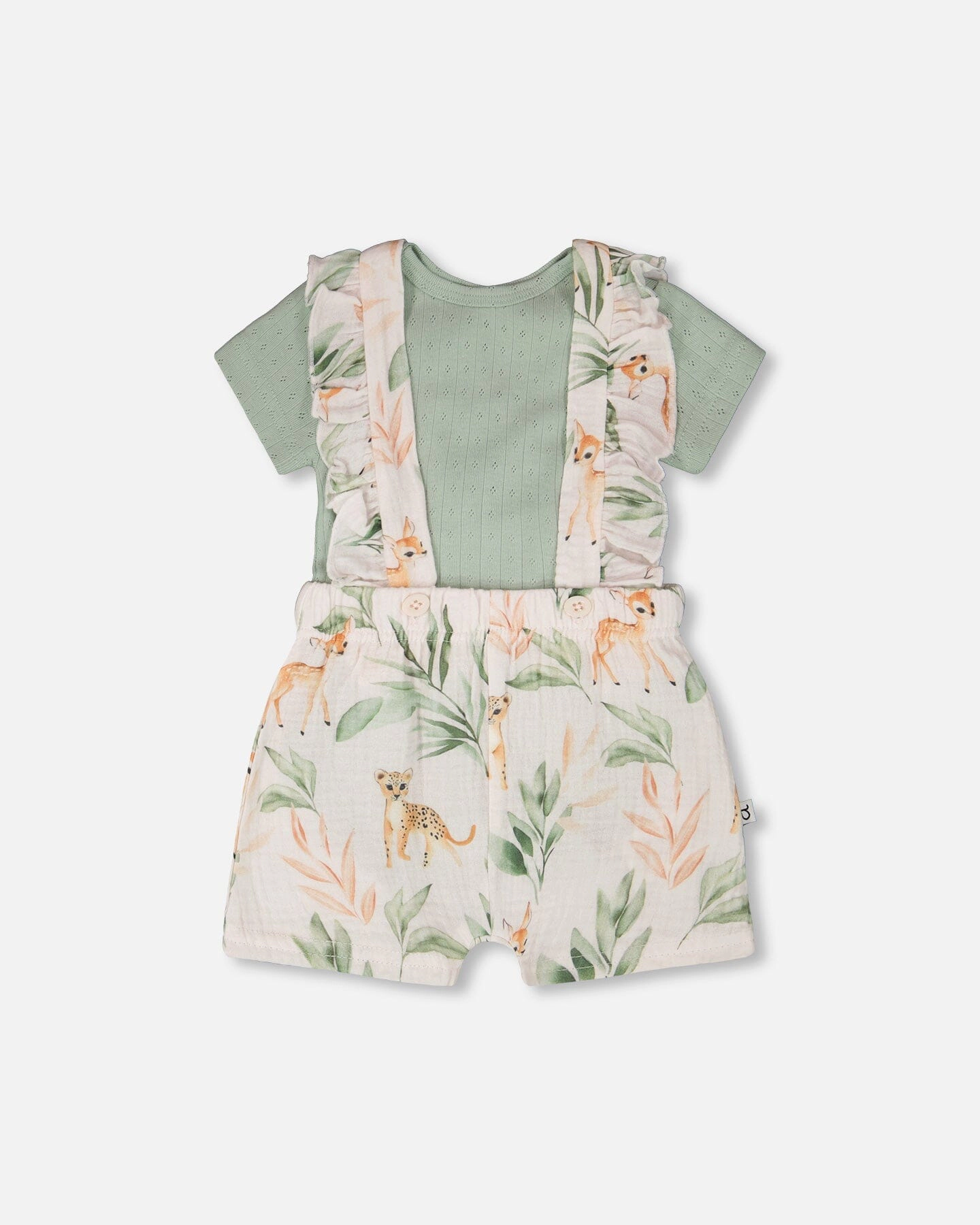 Deux par Deux Girls Pointelle Onesie and Cotton Muslin Shortall Set Deer Print