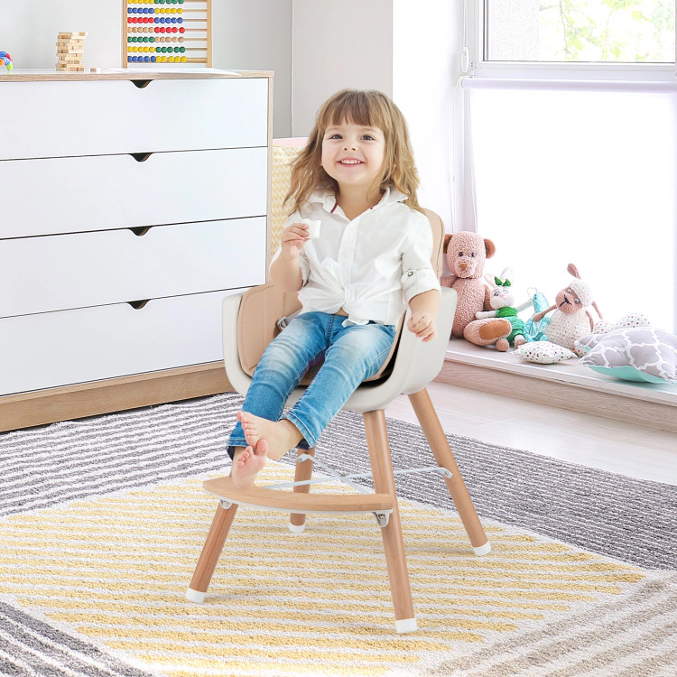 Hivvago 6-in-1 Convertible Wooden Highchair with Safety Harness and Adjustable Legs-Light Brown