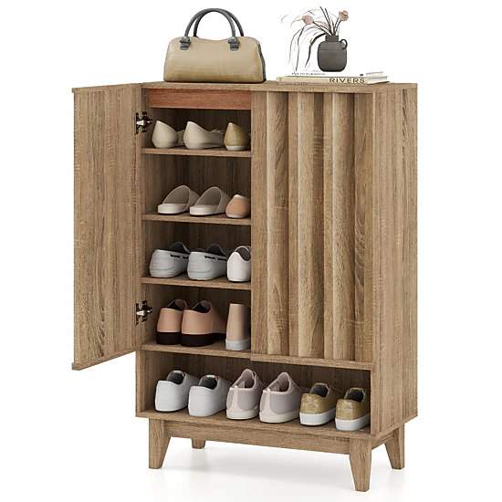 Glintex 6-Tier Shoe Cabinet with Fluted Doors and Soft-Close Metal