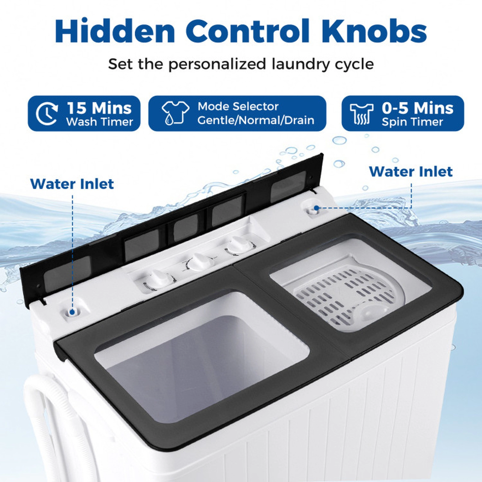 SUGIFT 18-lb Wash 8-lb Spin Twin Tub Portable Washing Machine with 9-in Spin Tub and 42-in Open Lid
