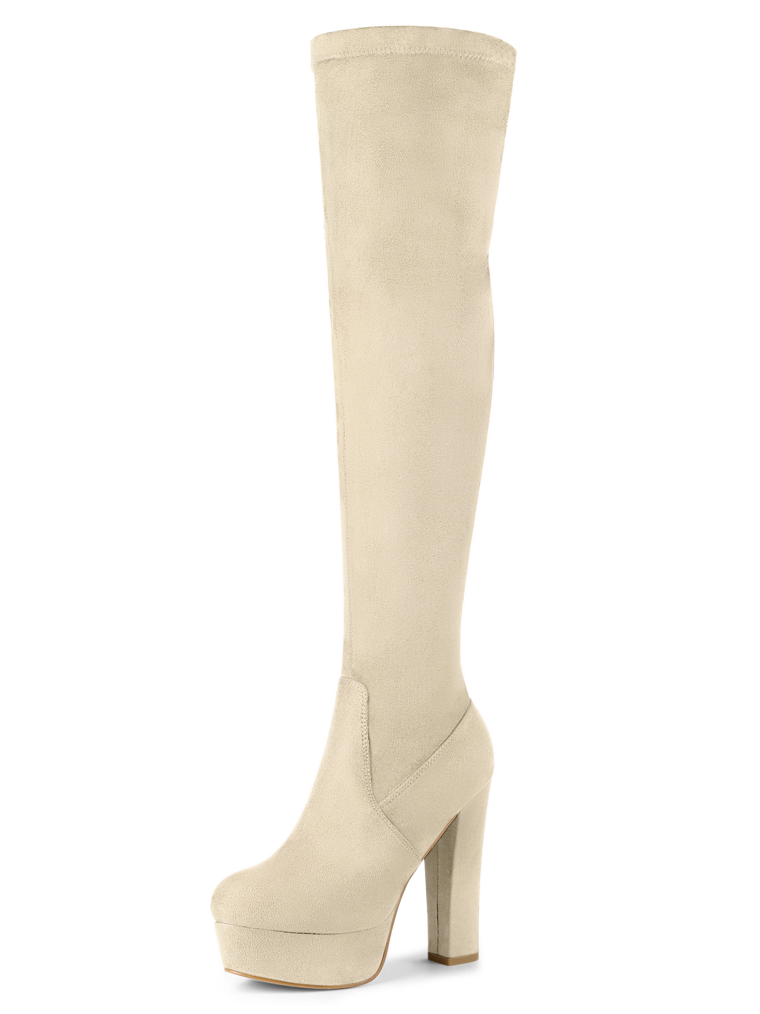 BLISSFUL STEP Women's Platform Block Heel Leopard over Knee High Boots - 9 M US