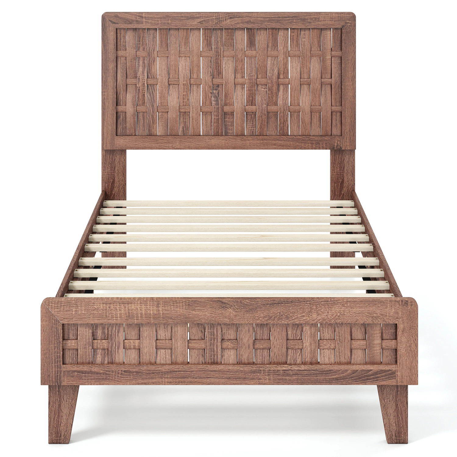LJG Bed Frame Mid Century with Woven Accent Headboard