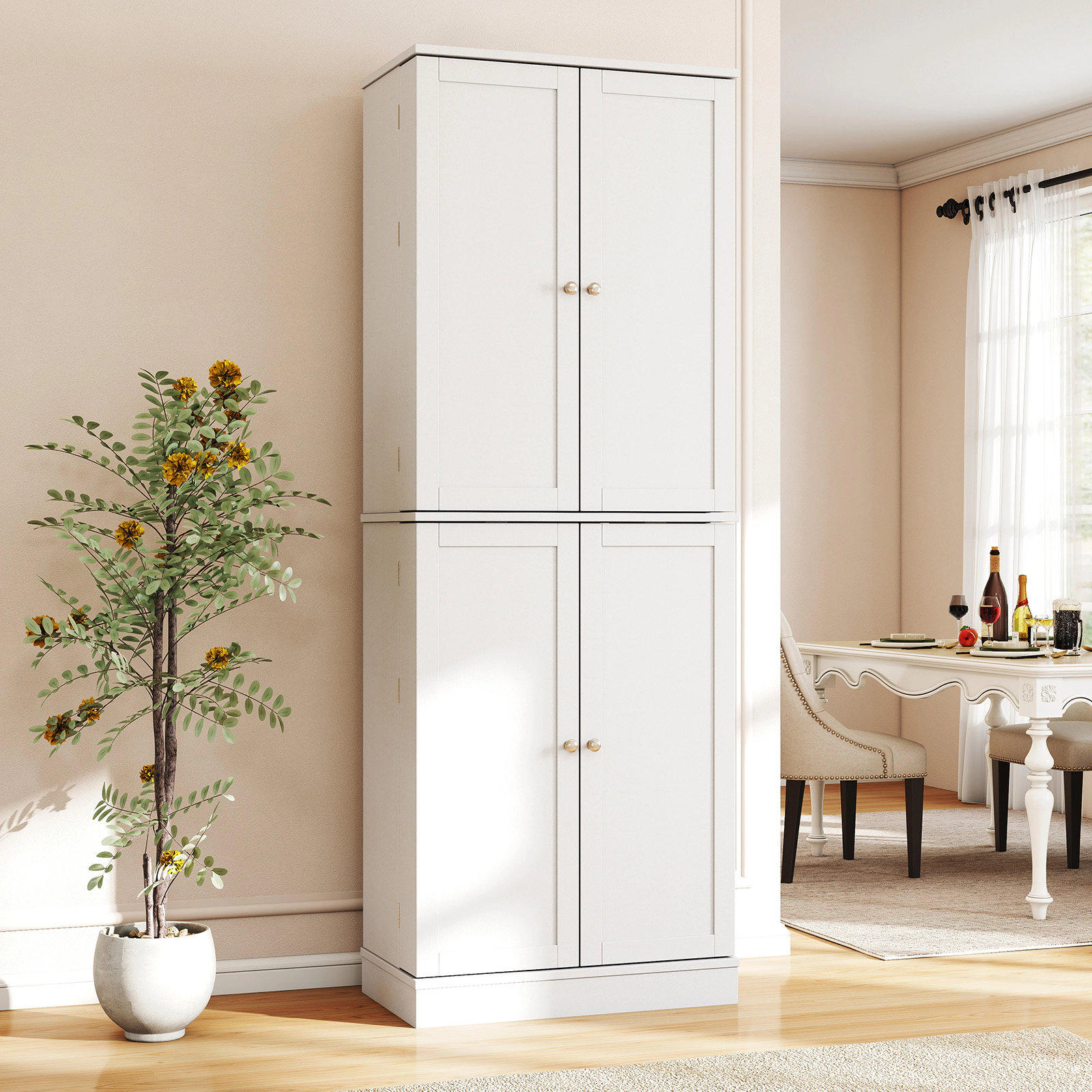 SUGIFT 65.5-in Tall Freestanding White Pantry Storage Cabinet with 6 Adjustable Shelves and 16 Door Shelves