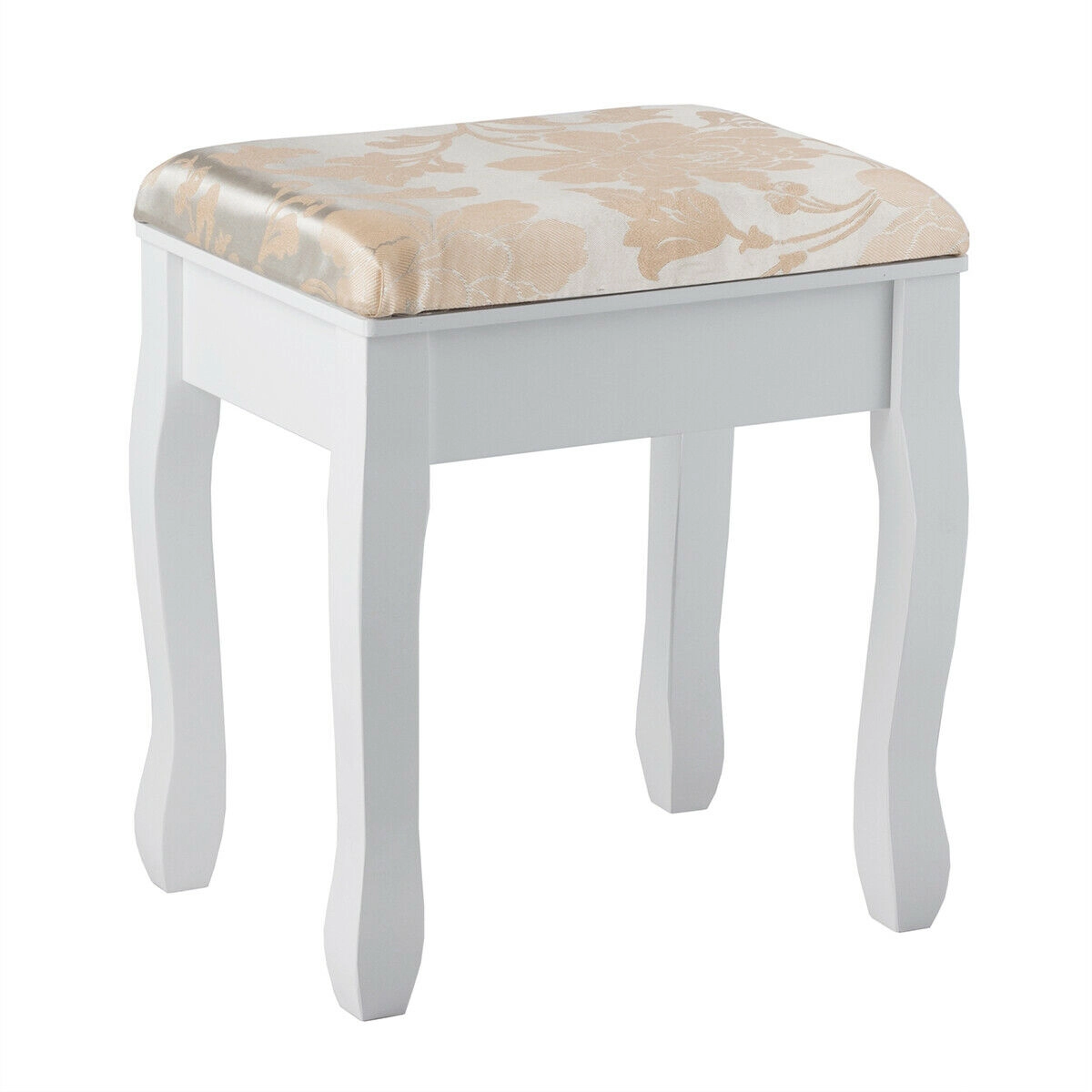 SUGIFT White Makeup Vanity Set with 5 Drawers, Rotating Mirror, Removable Top Box and Stool