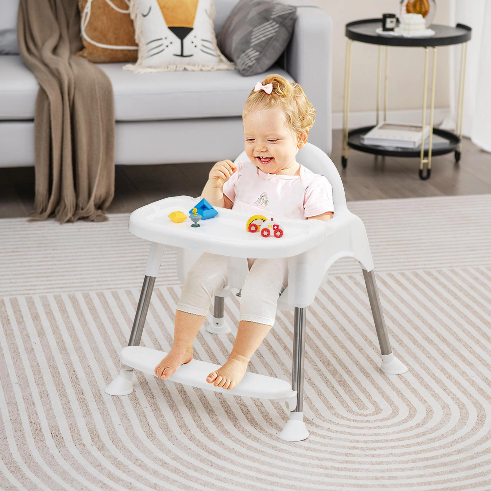 SUGIFT White Removable Double Tray and Toddler Chair 4-in-1 Convertible Baby High Chair