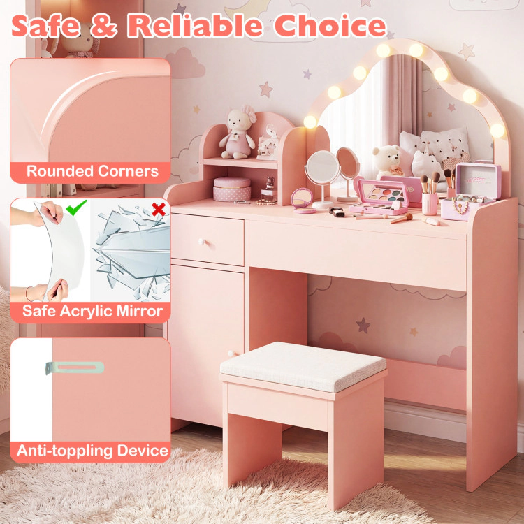 Hivvago Kids Vanity Desk With Mirror And Lights Princess Pretend Play Dressing Table