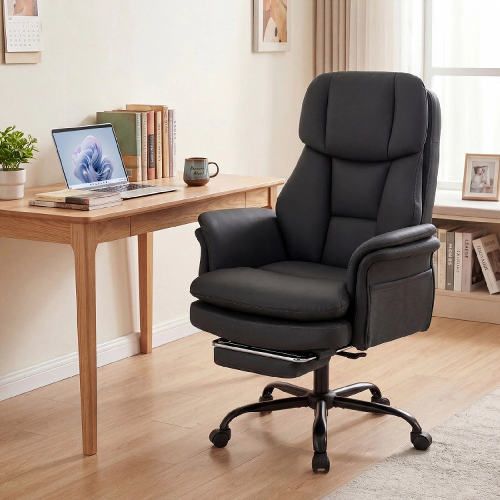 SUGIFT Retractable Footrest 500-lb Ergonomic Cross Legged Big and Tall Executive Chair