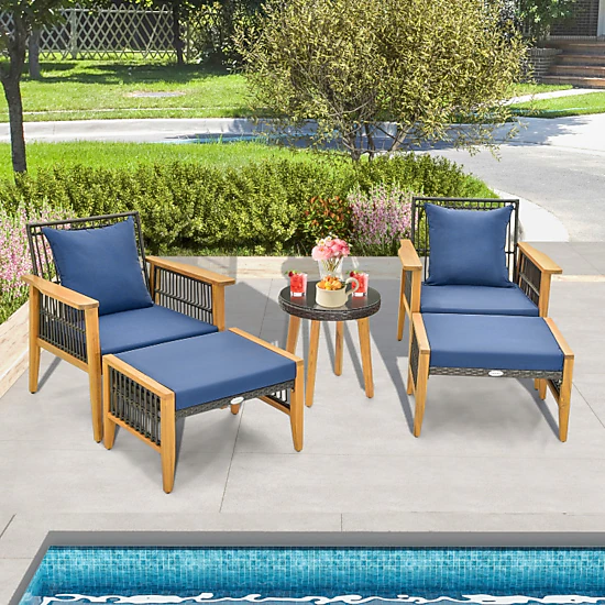 Hivvago 5 Piece Patio Furniture Set With Coffee Table And 2 Ottomans
