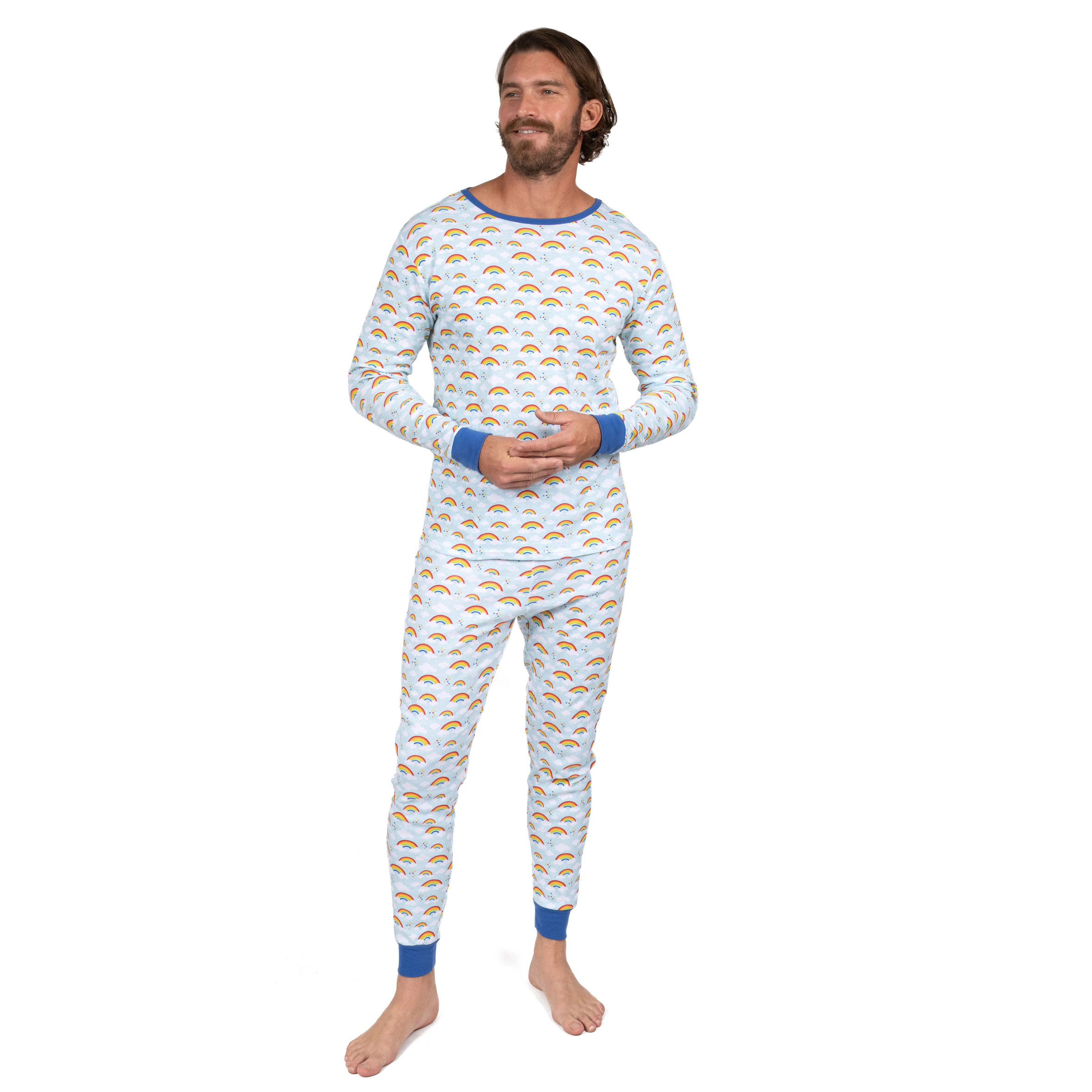 Leveret Mens 2-pc. Blue Rainbow Cotton Pajama Set