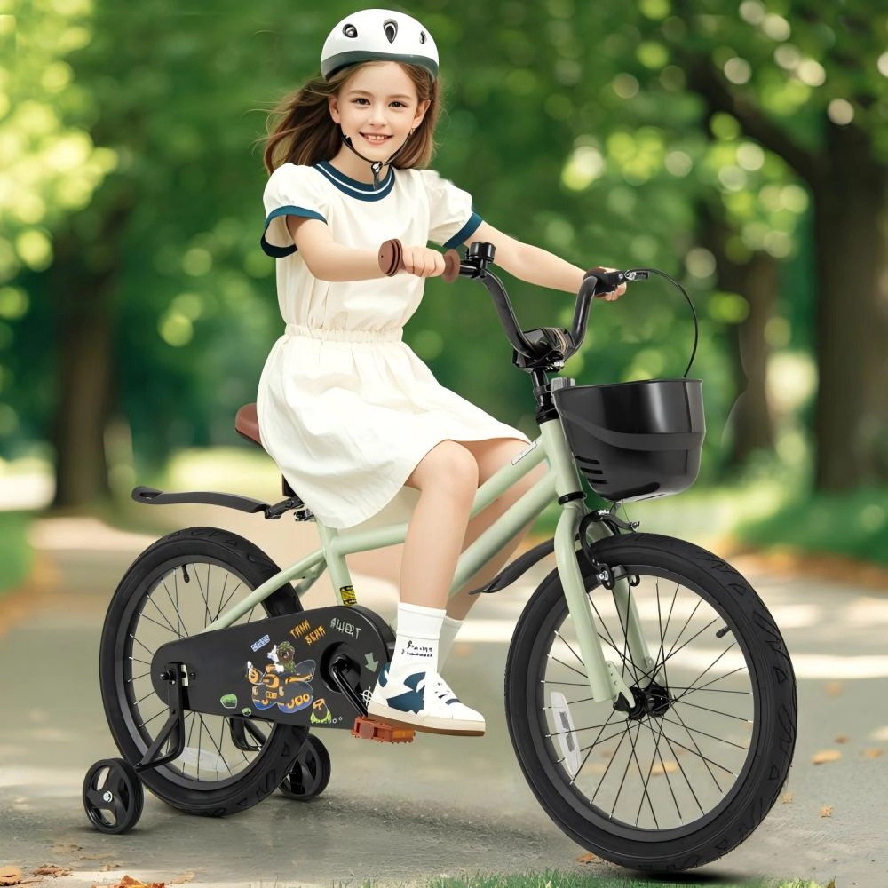 SUGIFT 18-Inch Kids Bike with Dual Brakes Training Wheels 145-lb Capacity Ages 4-8 Adjustable Seat Green