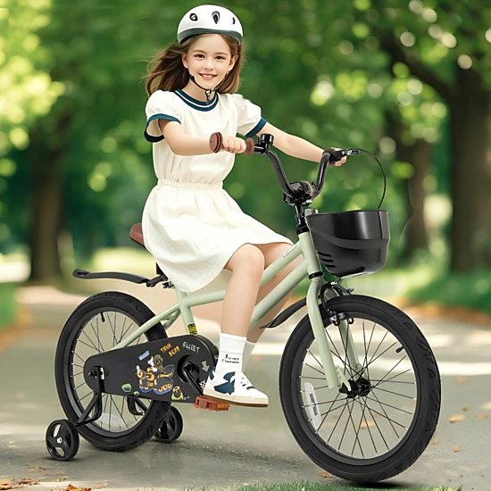SUGIFT 18-Inch Kids Bike with Dual Brakes Training Wheels 145-lb Capacity Ages 4-8 Adjustable Seat Green