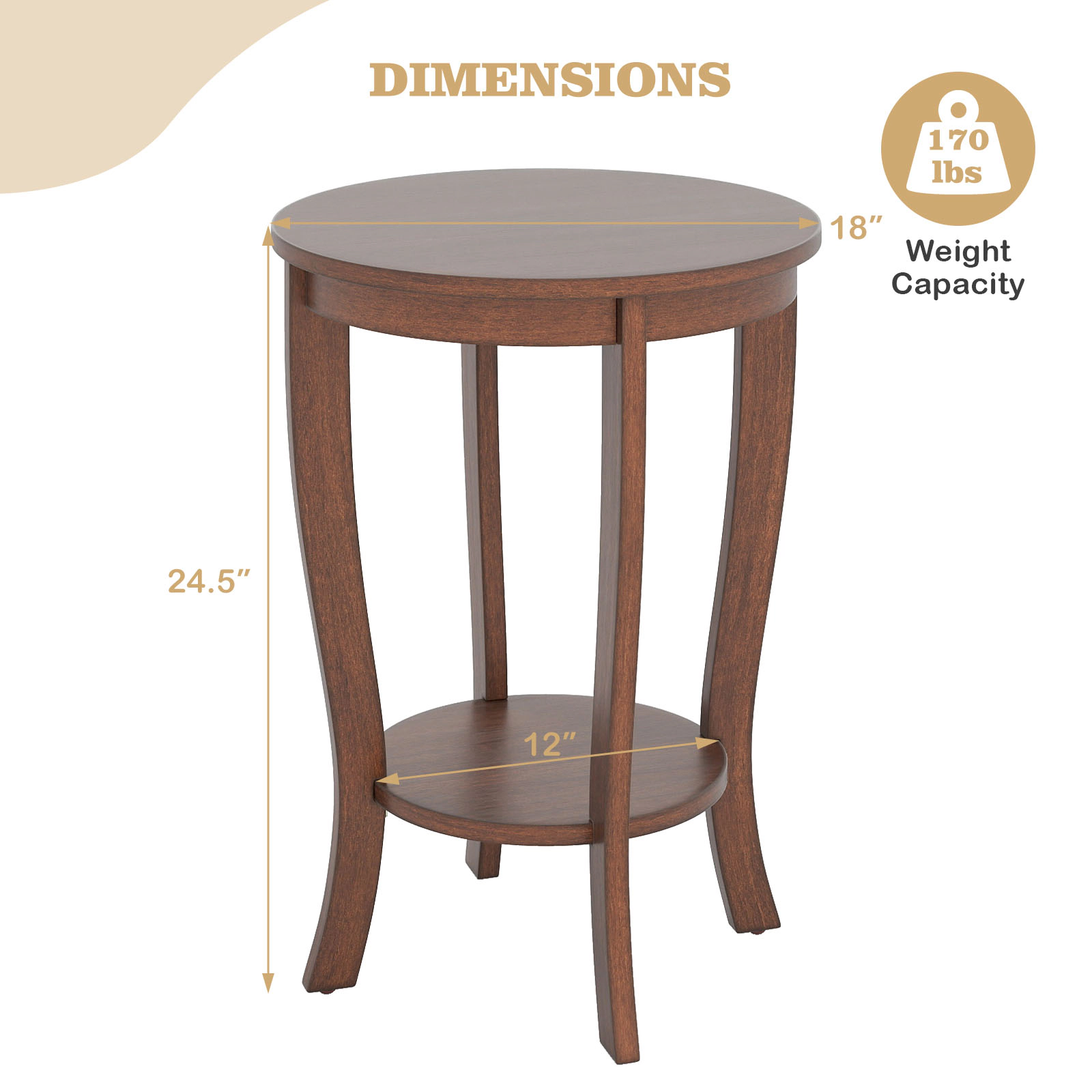 SUGIFT 2-Tier Round End Table 170-Lb Capacity Brown