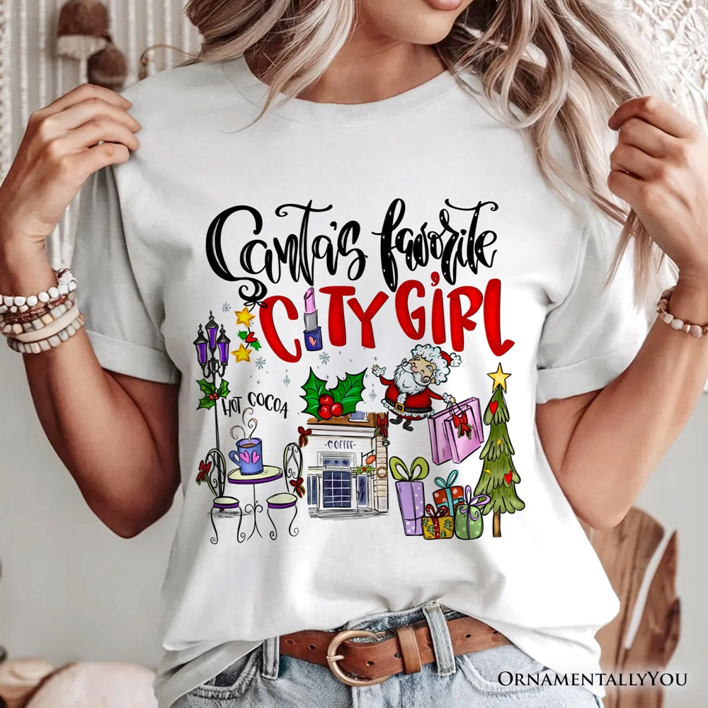 OrnamentallyYou Unisex Santa's Favorite City Girl Merry Christmas T-Shirt