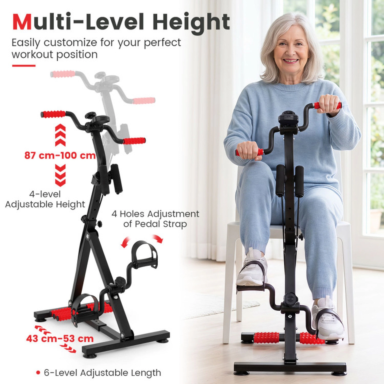SUGIFT 265-lb Capacity Adjustable Height Pedal Exercise Bike with LCD Monitor Massage Grips and 4-Hole Foot Straps