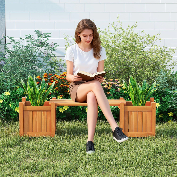 Hivvago 3-in-1 Outdoor Planter Box with Bench 2-Person Outdoor Bench with 2 Side Garden Beds