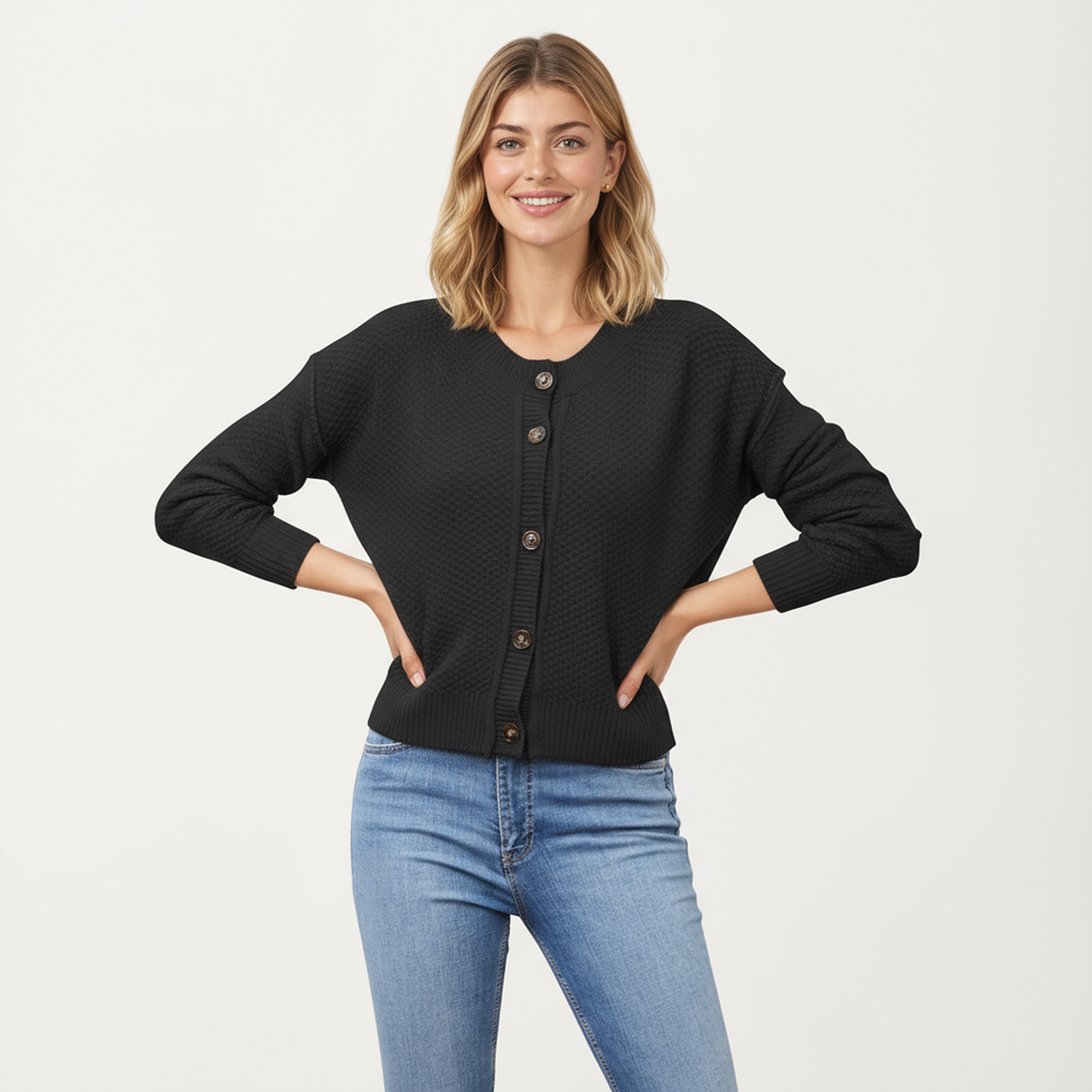 Anna-Kaci Women's Button Front Knit Fashion Cardigan with Long Sleeves and Ribbed Cuffs