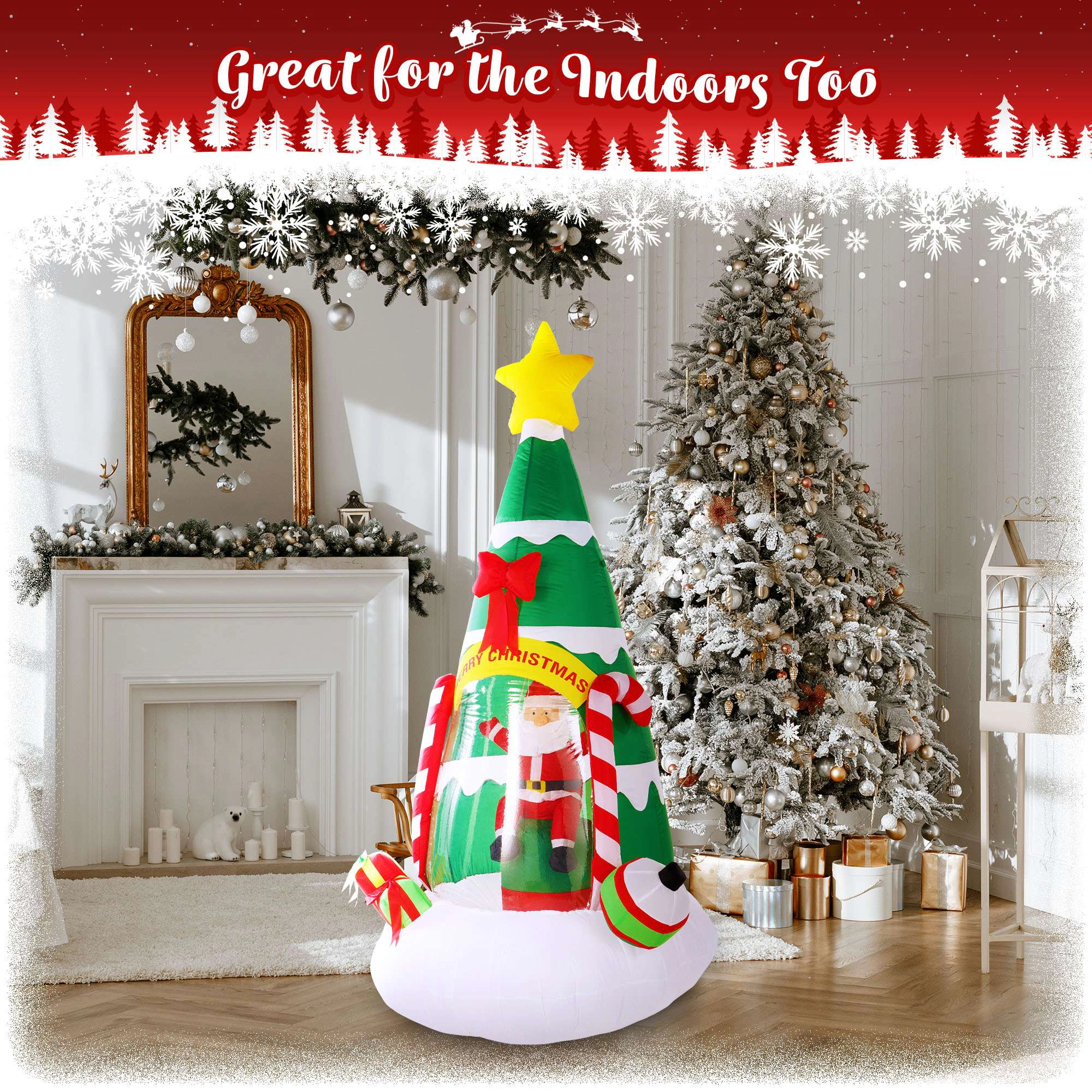G128 7 ft Inflatable Christmas Tree with Waving Santa, Candy Canes & Multicolor LED Lights