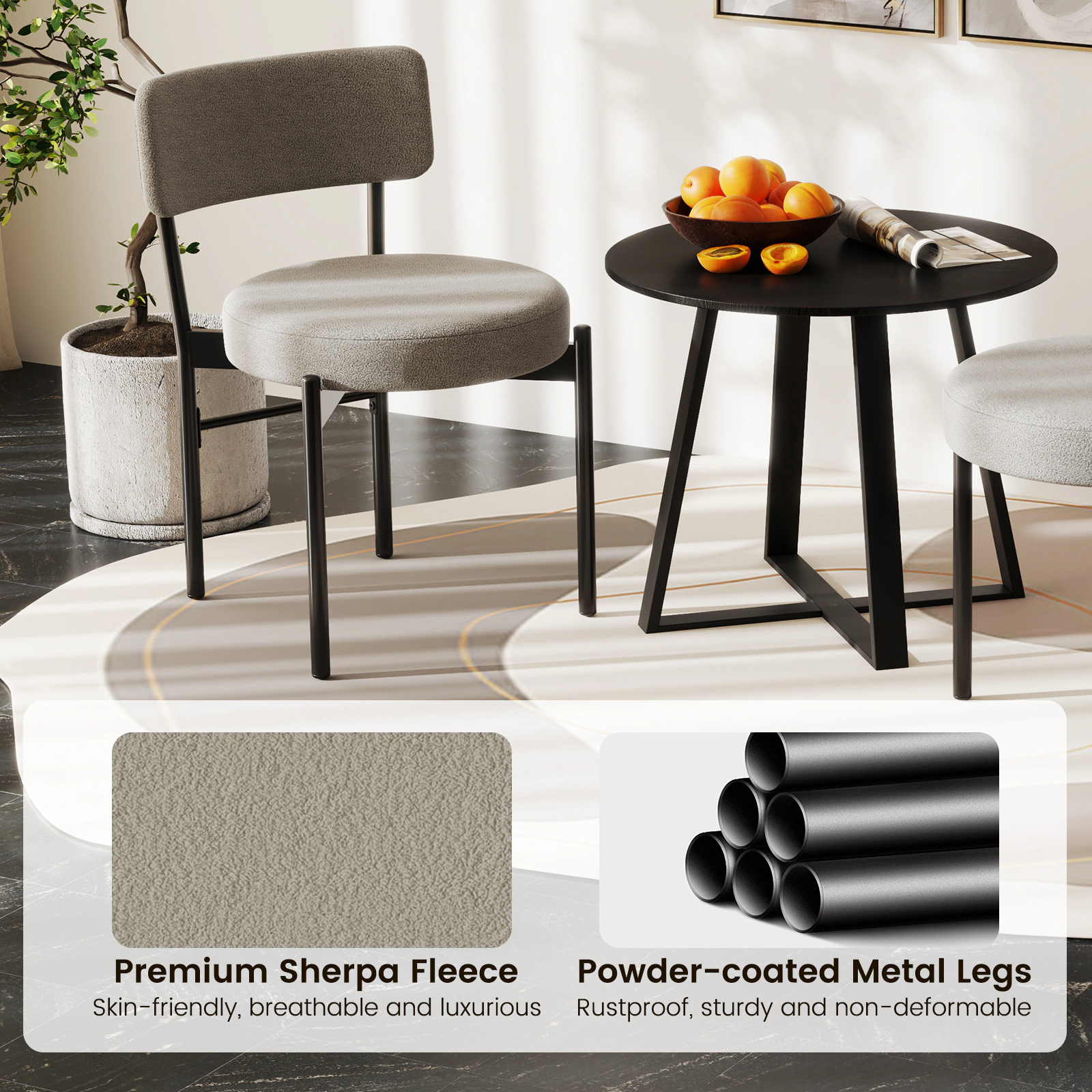 LJG Dining Chair Set of 2 with Curved Backrest and Padded Seat