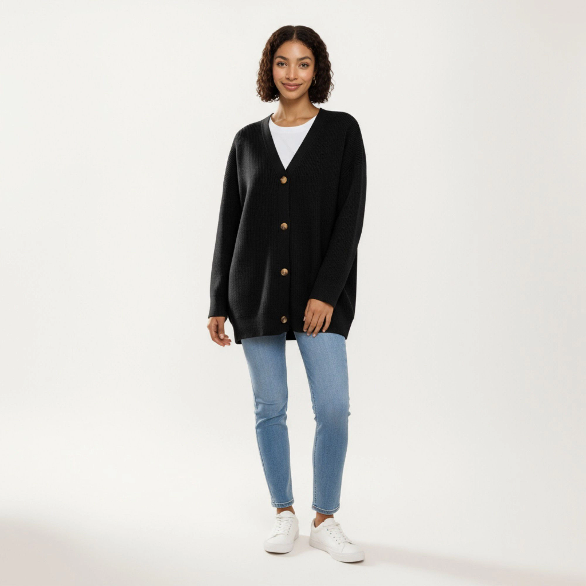 Anna-Kaci Women's Oversized Rib Knit Button Front Cardigan with Relaxed Drop-Shoulder Silhouette and Soft Textured Feel