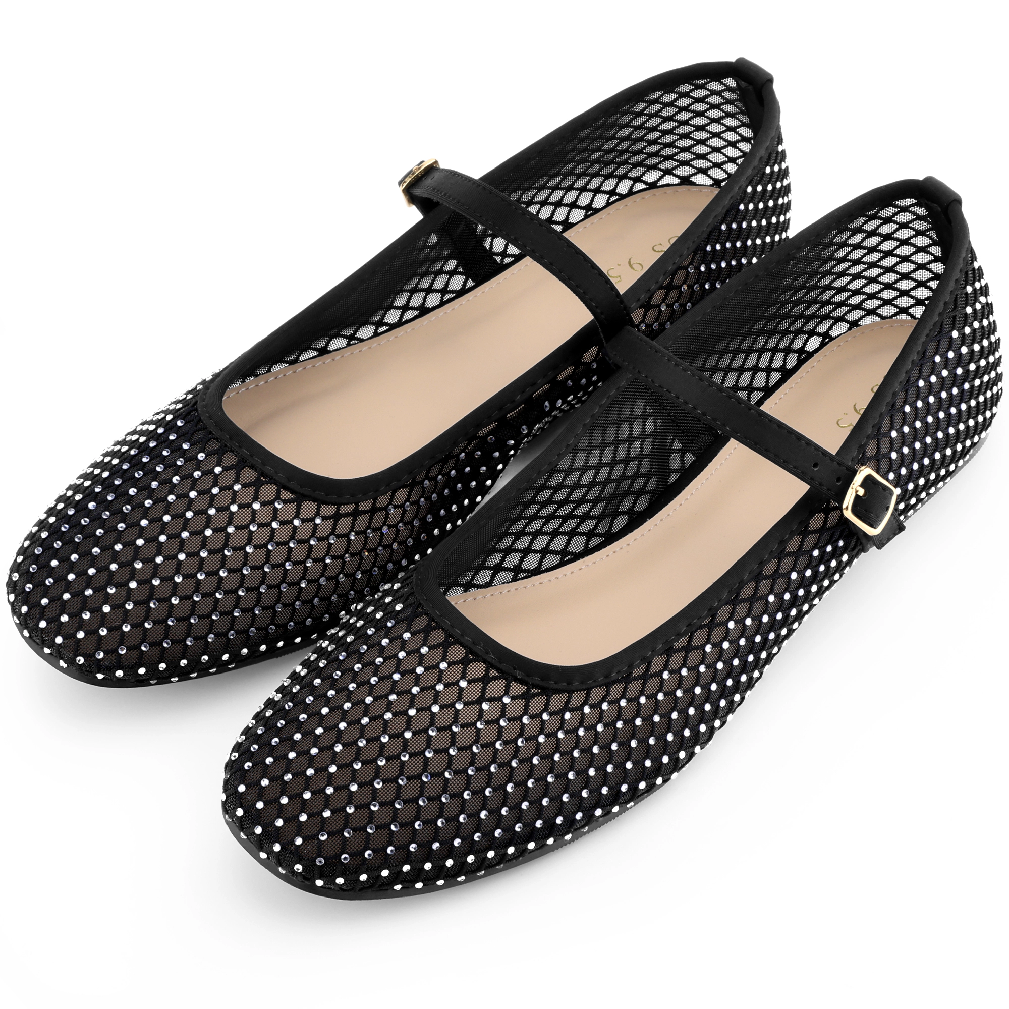 BLISSFUL STEP Women's Rhinestone Breathable Mesh Ballet Flats Pumps